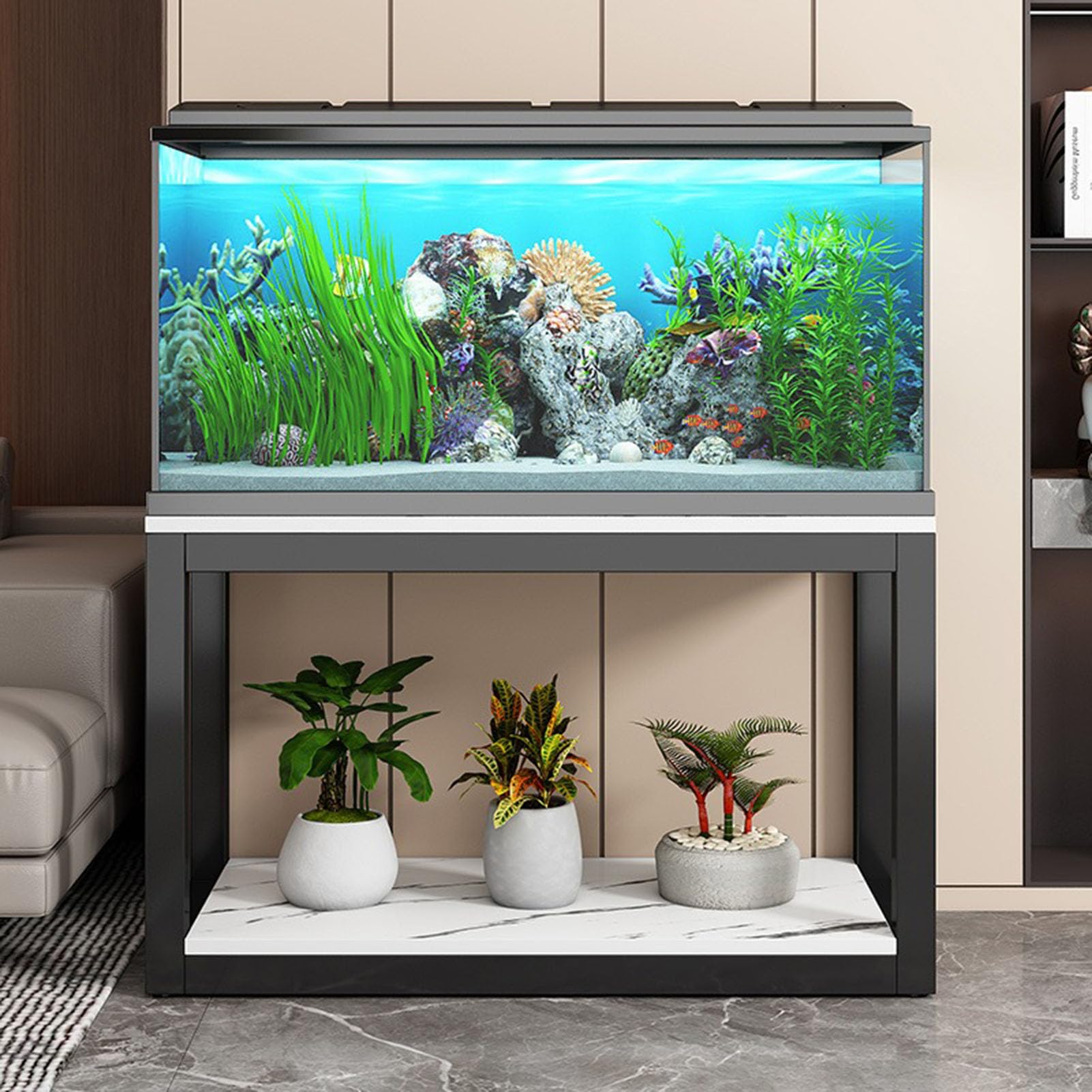 Wytrzymały metalowy stojak do akwarium, dwuwarstwowy stojak do terrarium, odpowiedni dla gadów itp., o nośności 400 kg; stojak na rośliny domowe i picie