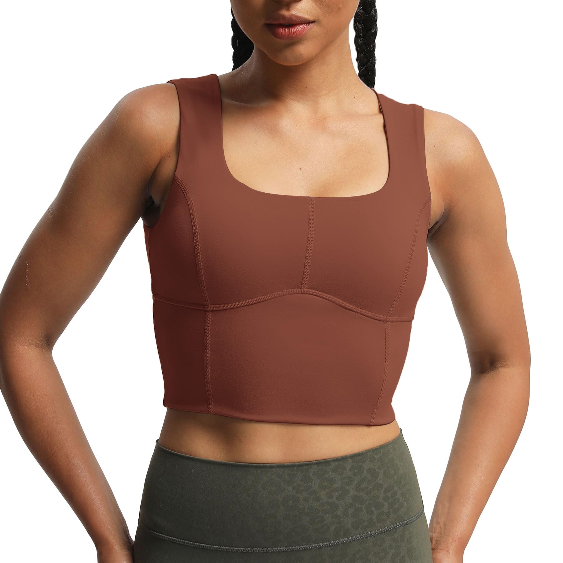 Aoxjox Women's Workout Longline Every Tank Top Fitness Padded Training High Impact Gym Sports Bras Yoga Crop