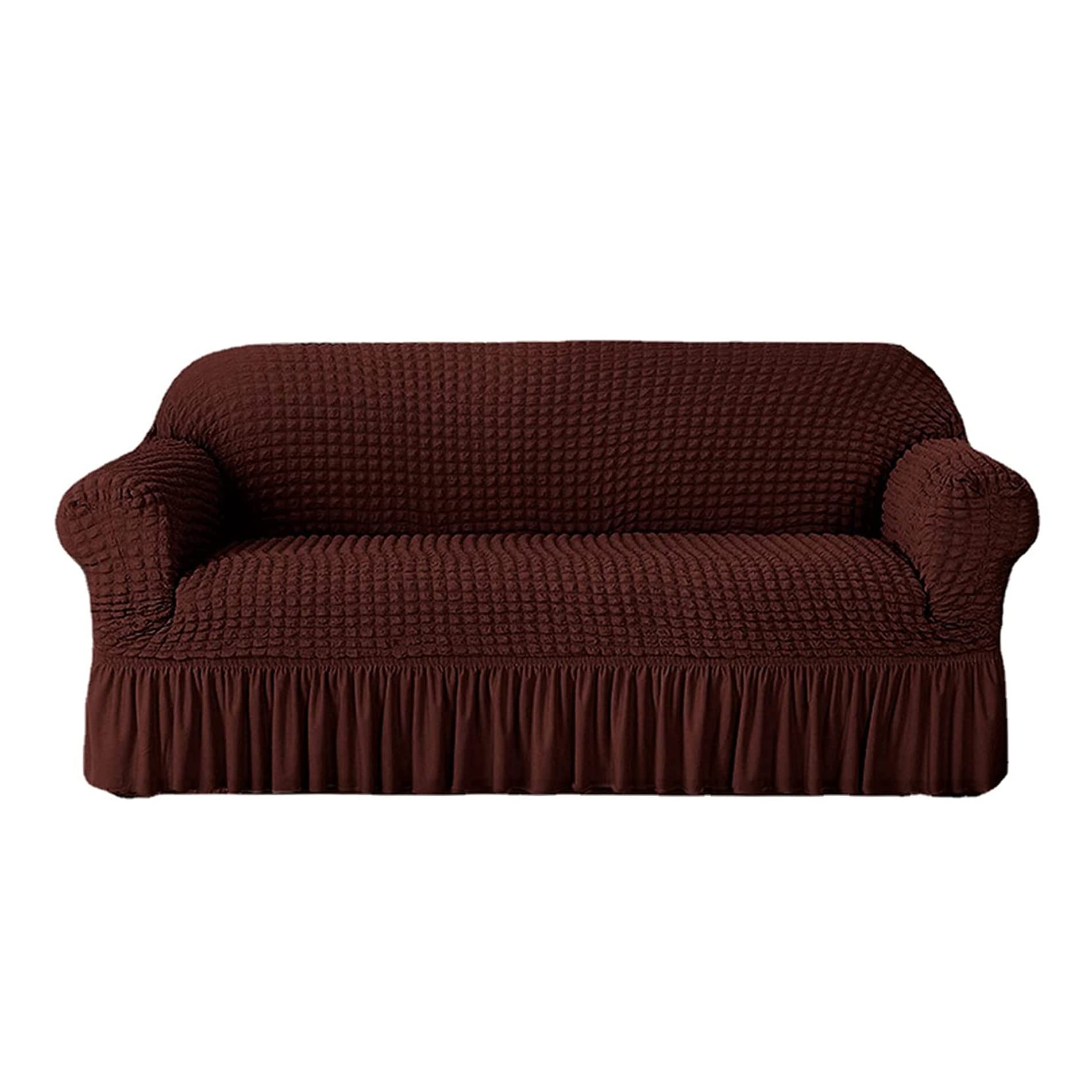 Stretch Sofa Cover Fitted Slipcover with High Elasticity Durable and Washable Skirted Sofa Cover for 2 Seaters Coffee Color