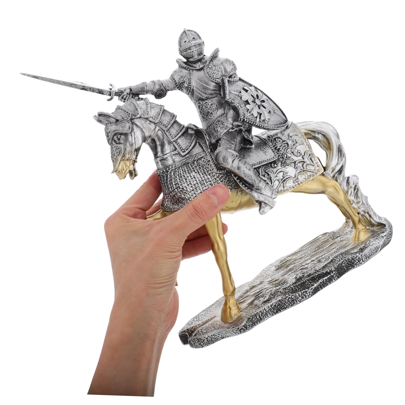 VANZACK Miniatur Ritterstatue Silber aus Kunstharz für Tischdekoration | Vintage Retro Stil, Feine Verarbeitung mit Detailreicher Ausführung, Passend als Büro und Wohnaccessoire