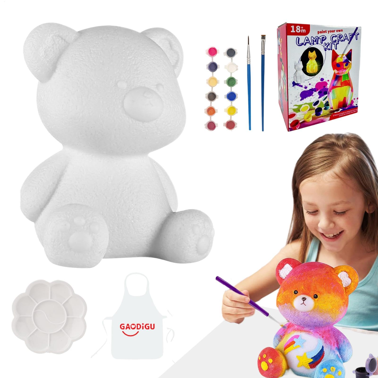 Animal Statue Craft Painting Kits for Girls,Bear Statue Table Lamp Painting Arts - Paint Your Own Figurine Lamp Craft Kit for Home, Bedroom, Kid Room, Dorm, Shelf