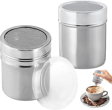 Flour Sugar Salt Shaker - Flour Dredger Griwuut 8X6CM Stainless Steel Powder Dispenser with Lid, Fine Mesh Duster for Kitchen Craft, Icing Sugar, Cocoa & Baking Decoration