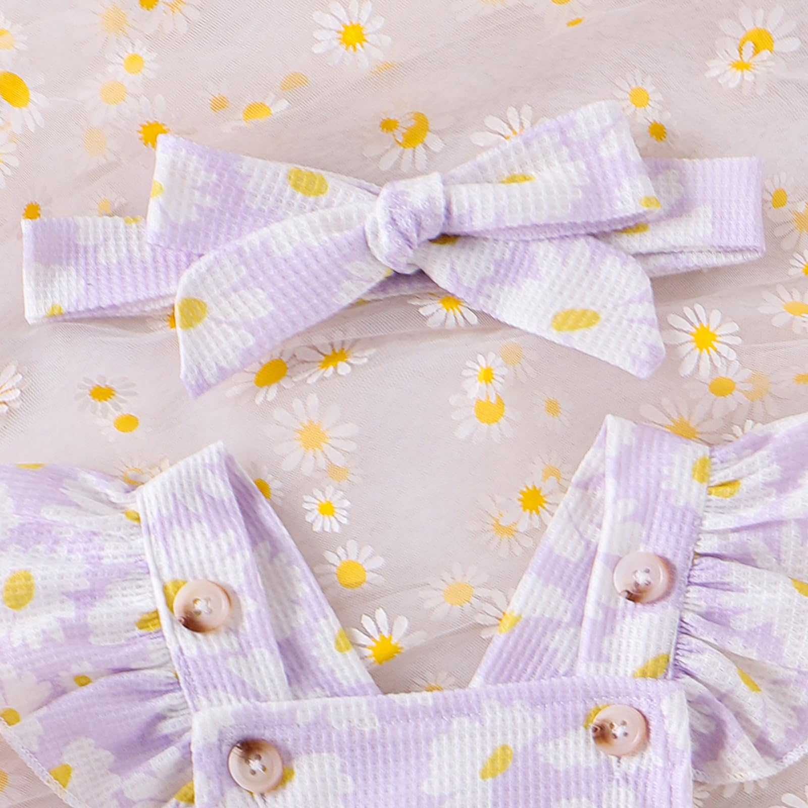 Baby Girl Clothes 3 6 12 18 Months Newborn Daisy Overalls Waffle Romper Ruffle Bodysuit Summer One Piece Outfit (Daisy purple, 3-6 Months)