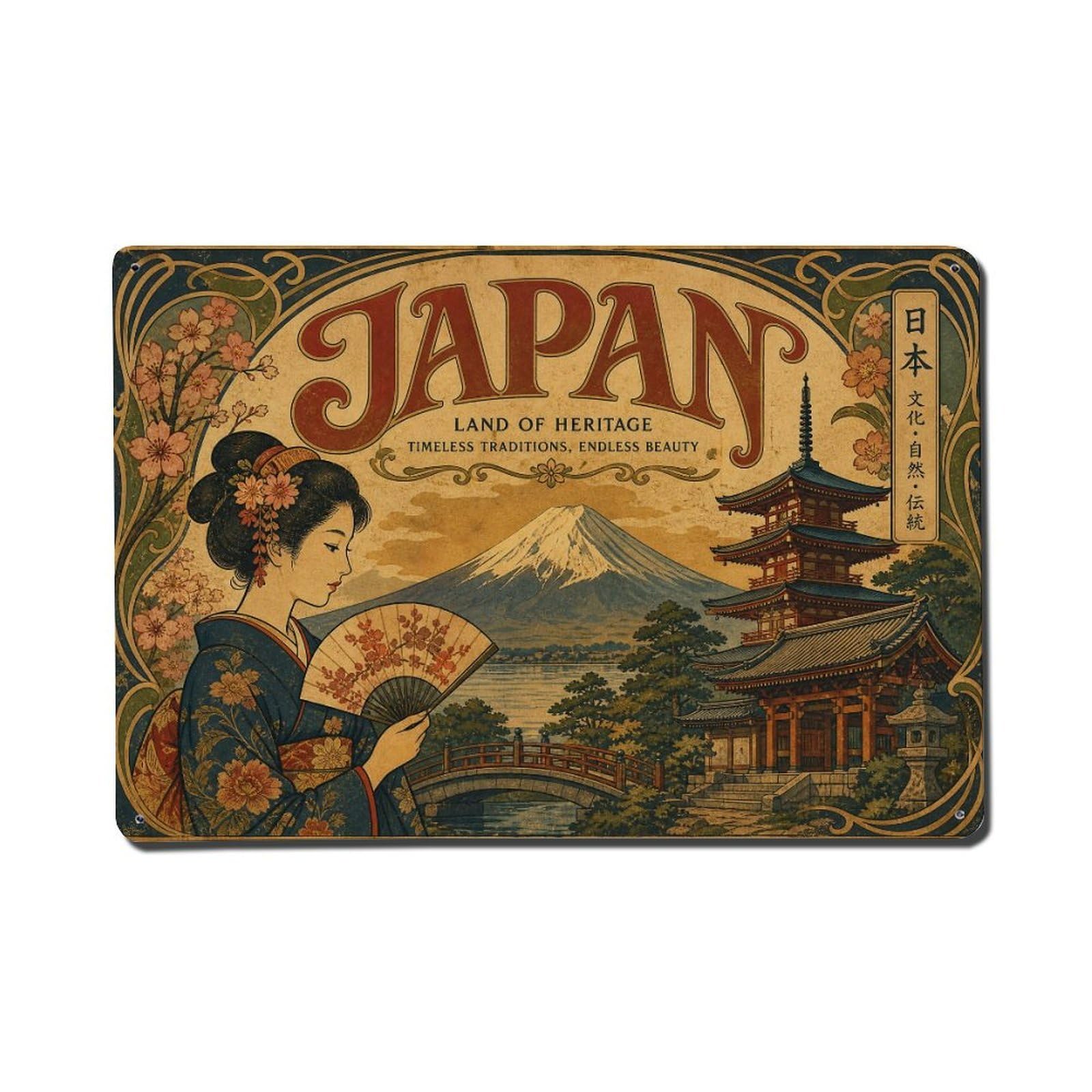 Huiyhb 8X12inch(20X30cm) Vintage Travel Japan Heritage Metal Tin Sign