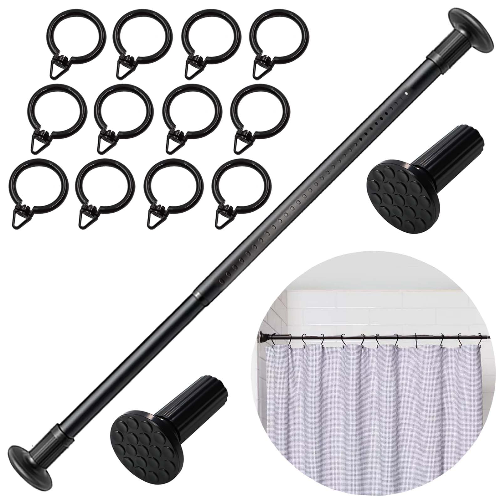 ZOCONE Shower Tension Rod 228-277cm, Φ32mm Shower Curtain Pole No Drilling Tension Curtain Pole Black Tension Rod for Clothes Heavy Duty Tension Pole Shower Poles for Curtains Window Closet Wardrobe