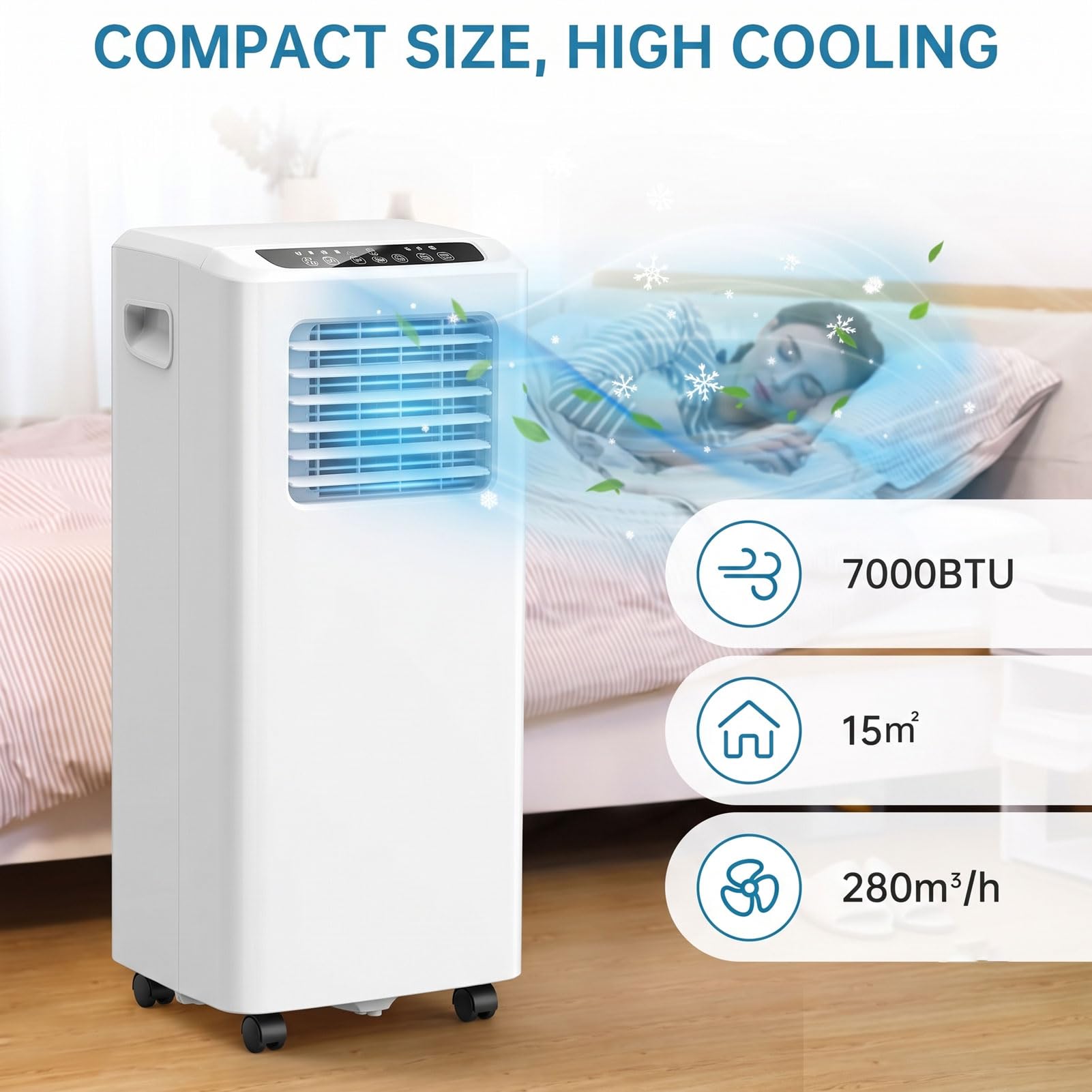 Klimatyzator przenośny 9000 BTU, 3-w-1 wentylator osuszający do chłodzenia do pomieszczeń o powierzchni do 226 Sq Ft, wyświetlacz cyfrowy z pilotem i 24H Timer, ekologiczny czynnik chłodniczy R290, ko