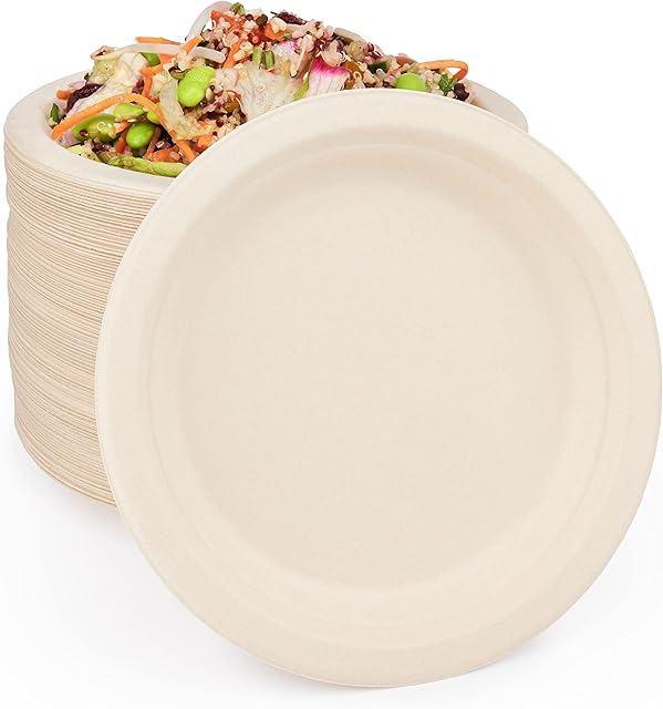 HAAGO - 100 Heavy Duty Surgacane Bagasse Biodegradable Party Side Plates, Compostable & Eco-friendly - 18cm