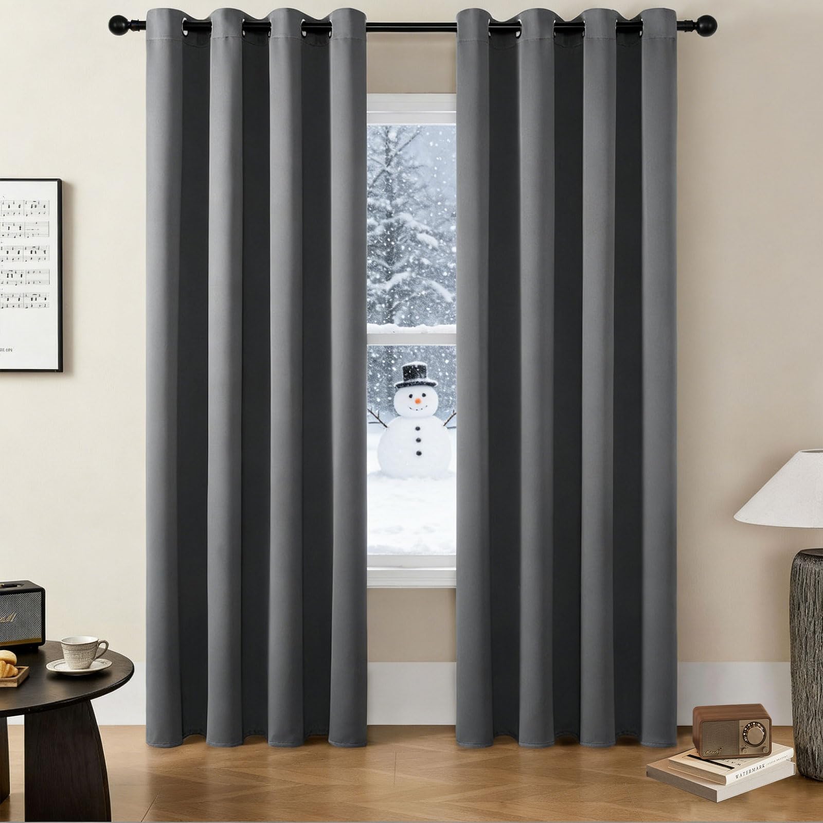 GUOJUN Tende Oscuranti per Interni 190 x 225 cm con Occhielli, Termica Isolante Tenda Coprenti Tinta Unita Anti-Rumore, Pesante, Opache per Soggiorno e Camera da Letto, Grigio Scuro