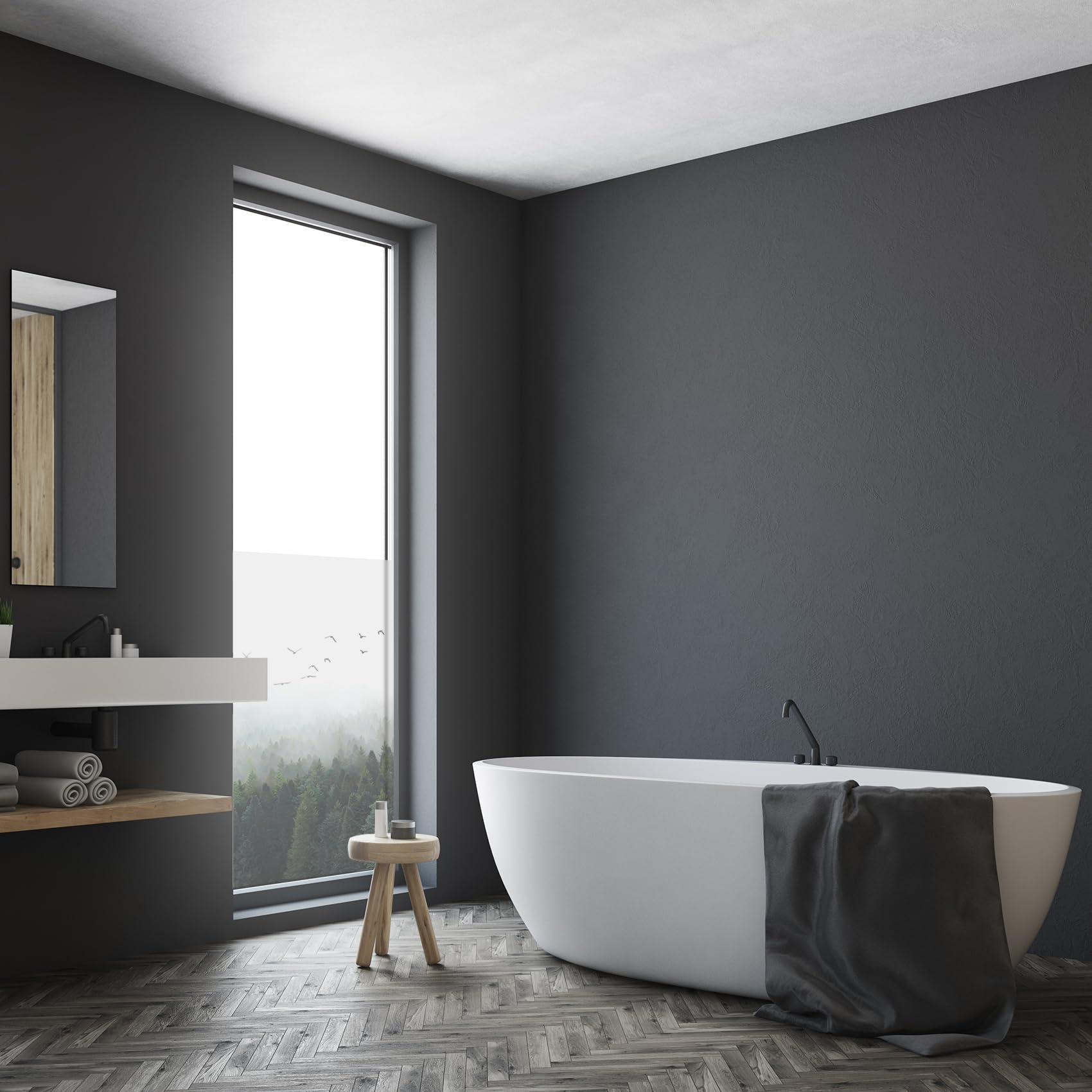Lámina protectora de privacidad para mampara de ducha y cristal, opaca, resistente al agua, decorativa, para cuarto de baño y ducha, autoadhesiva, YX001 (04 bosque, 100 x 180 cm)