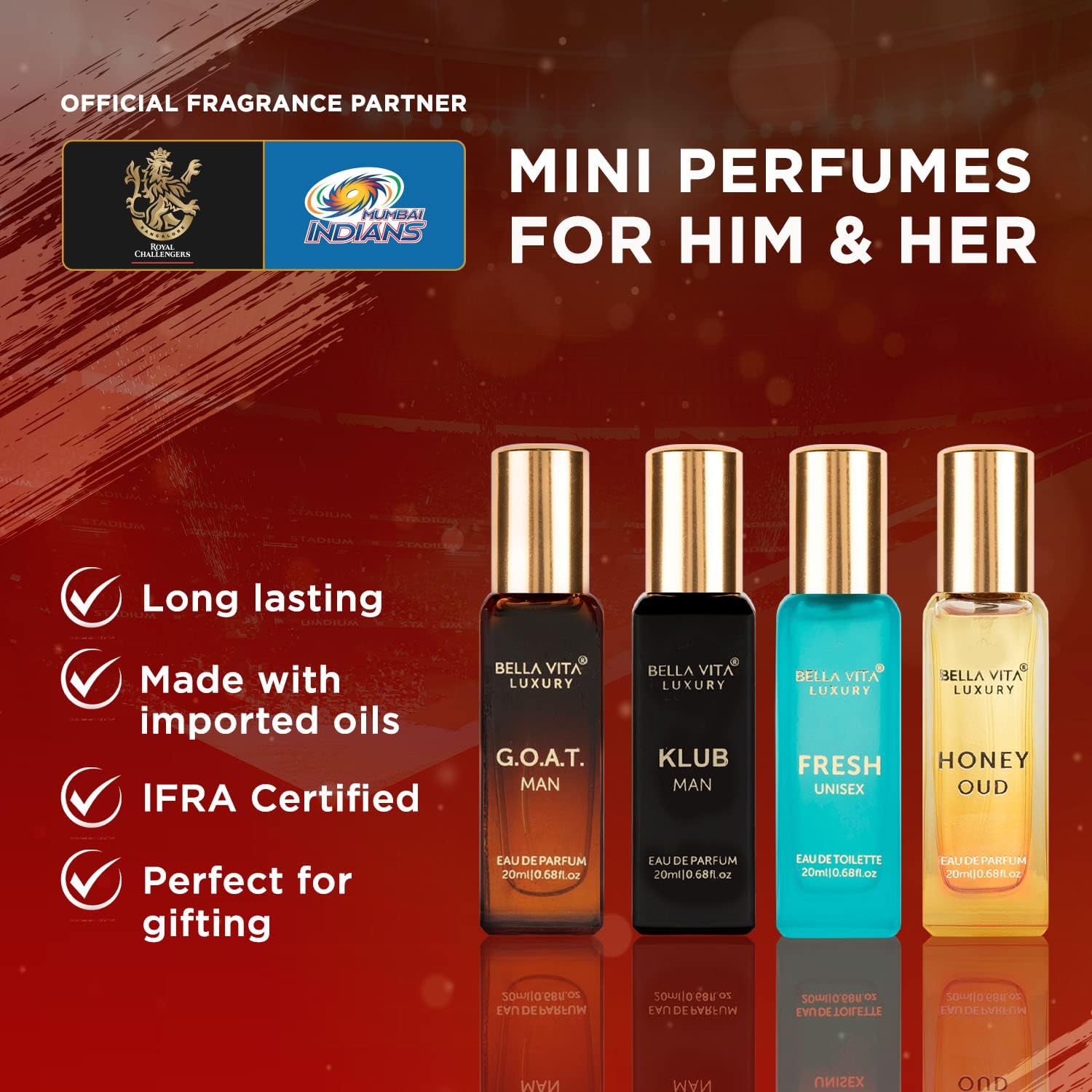 Bella Vita Luxus-Unisex-Parfüm-Geschenkset für Männer und Frauen, 4 x 20 ml, limitierter Luxusduft mit langanhaltendem moschusartigen, holzigen, frischen und orientalischen Duft