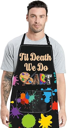 Miniatura 3 de JNIAP Delantal de artista con bolsillos, delantal de pintura para artistas, delantal para amantes del arte, delantal hasta la muerte, hacemos arte,