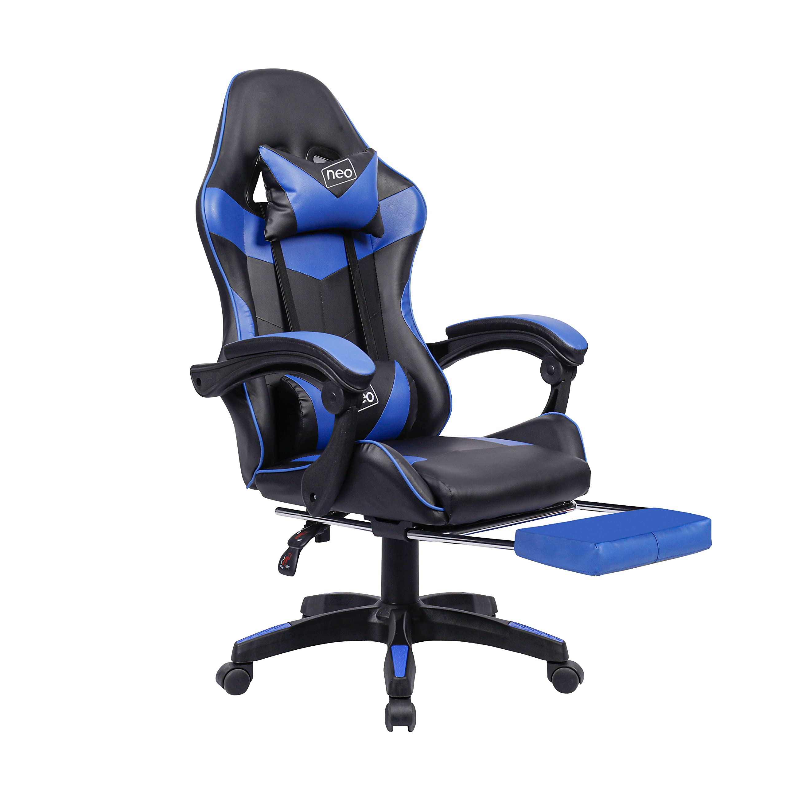 NeoExecutive PU Leather Massage Sport Racing Gaming Home Office Computer Chair Lumbar Back Support Footrest (Blue)