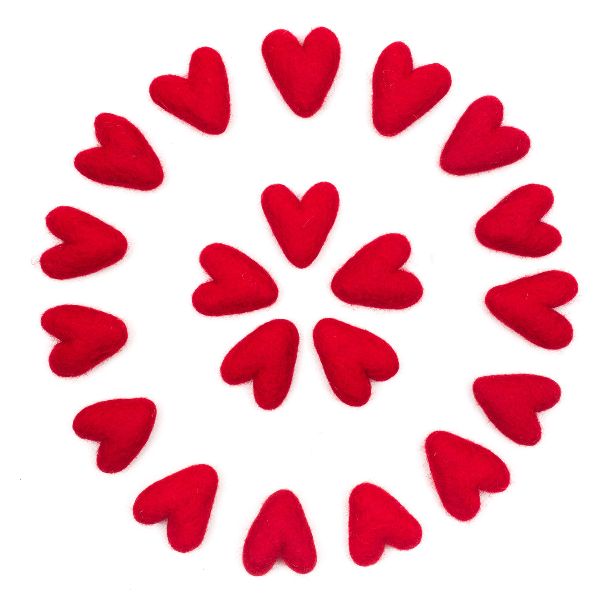 Glaciart One Red Felted Hearts - 1.5 (20 Pcs) - Needle Felting - Needle Felting & Essential Oils Ready - Handmade in Nepal Using 100% Natural New Zealand Wool, for Art Projects & Valentines Decor 20 Red