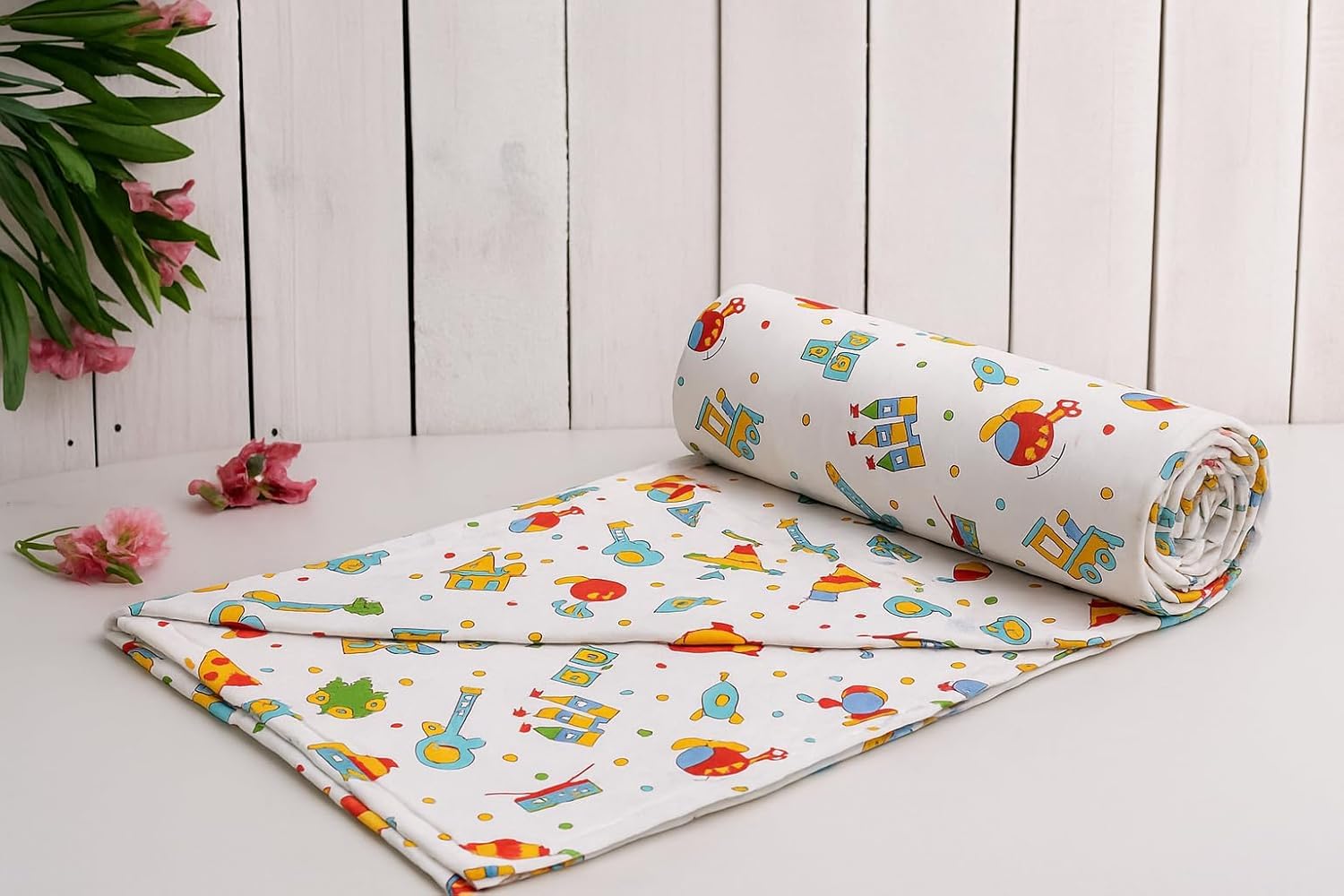 Trance Home Linen Pure Cotton Reversible Dohar Double Bed Size | Ac Blanket Comforter | Soft Light-Weight Bed Blanket (84 X 88 Inch, Alphabets with Dolls, Pack of 1)
