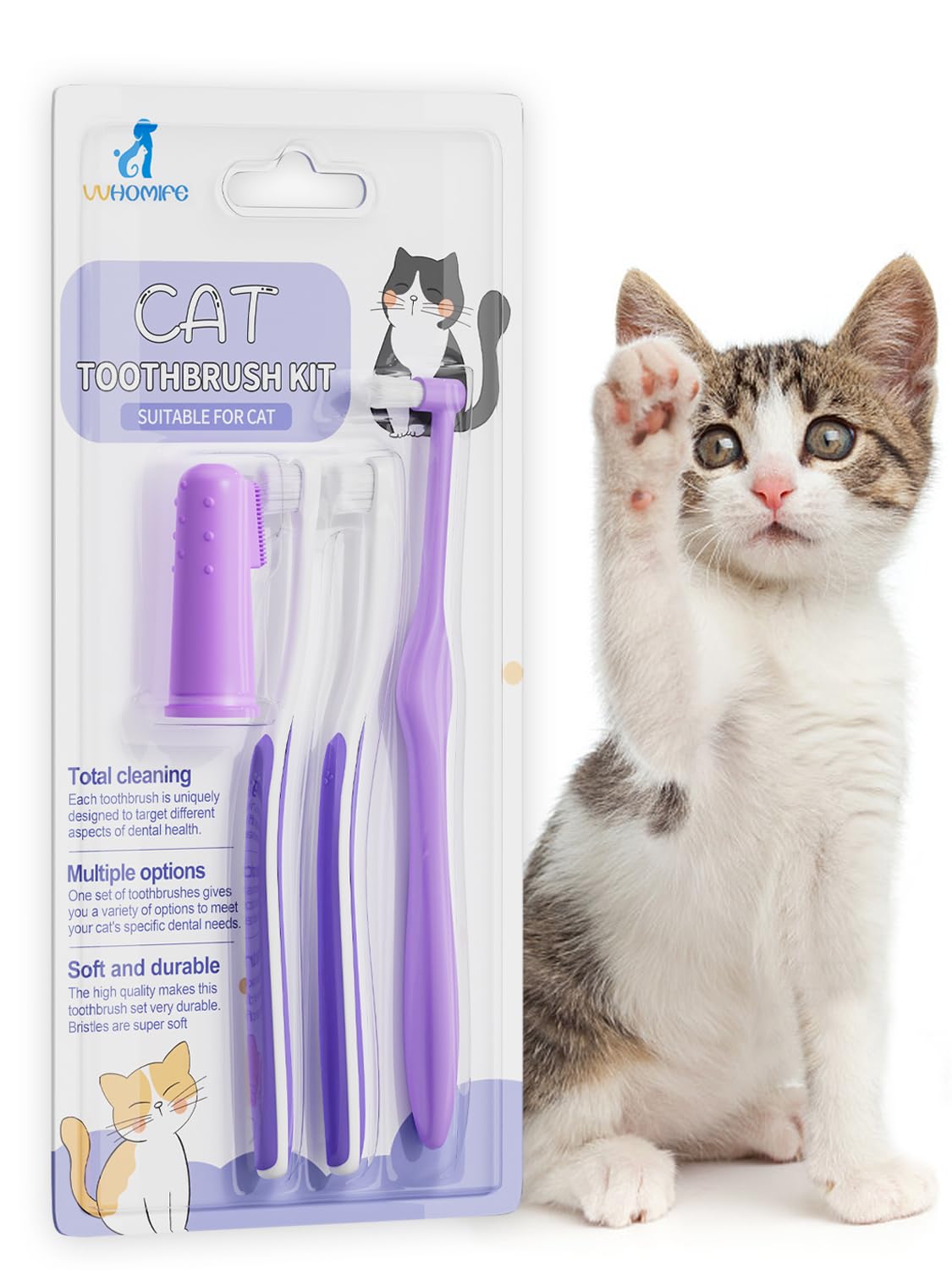 Cat Toothbrush Complete Kitty Dental Care Kit with Teeth Whitening Tracker - Premium Brushes for Cats, Easy Oral Hygiene & Gap Cleaning-cat