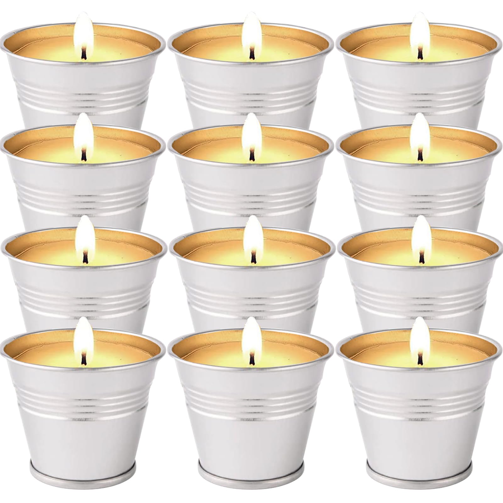 Citronella Candles Outdoor, 12 Pack Citronella Candle Set Made with Citronella Oils and Natural Soy Wax, 180 Hour Burn Time, 2 oz Small Bucket Candles for Patio, Home, Backyard, Camping