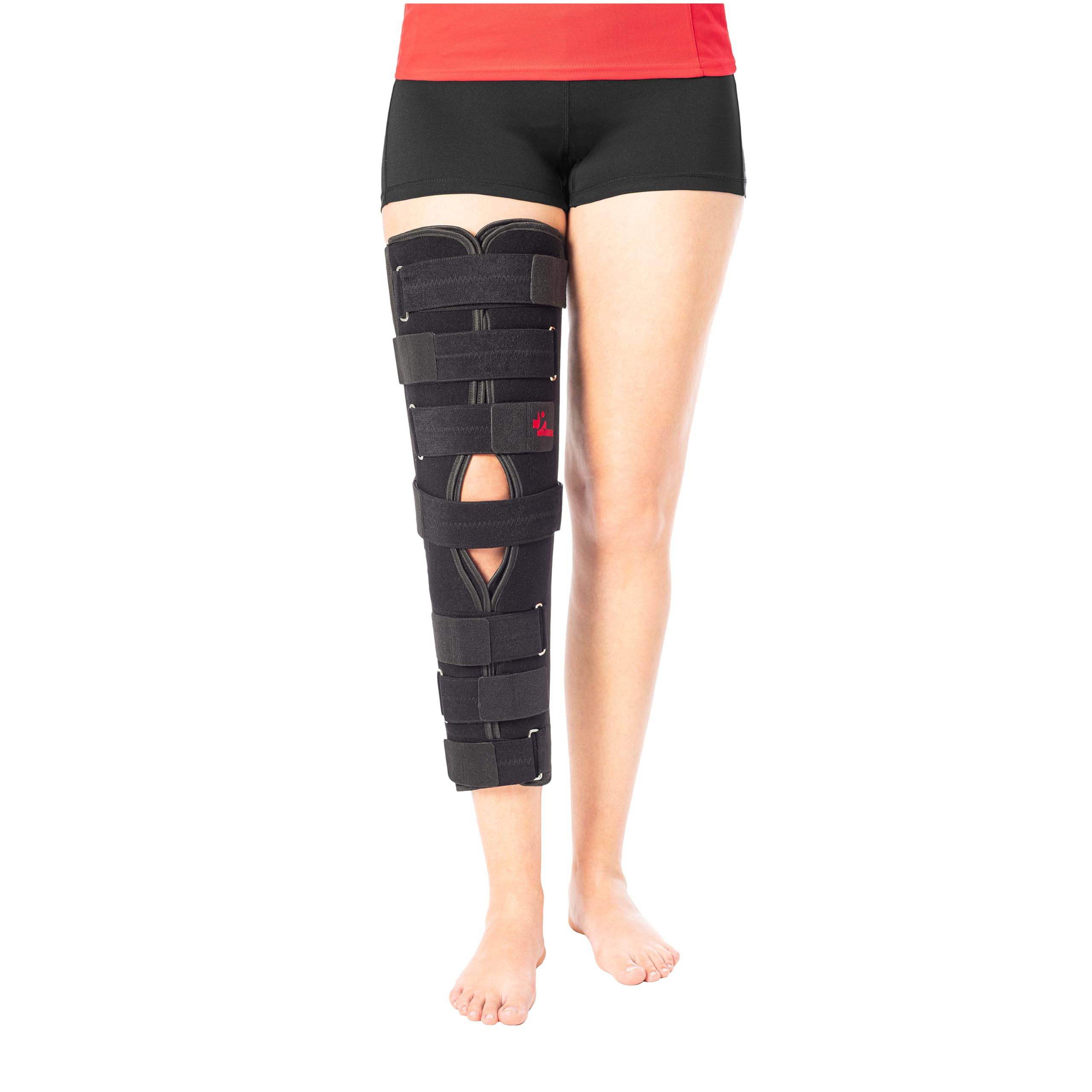 Knie Immobilisator & Knieschiene 60cm Beinschiene Knie zur Ruhigstellung (0 Grad) - Medizinprodukt aus der EU - 3-teilige Knieorthese mit 4 Schienen zur Stabilisierung nach OP oder Verletzung (S-M)