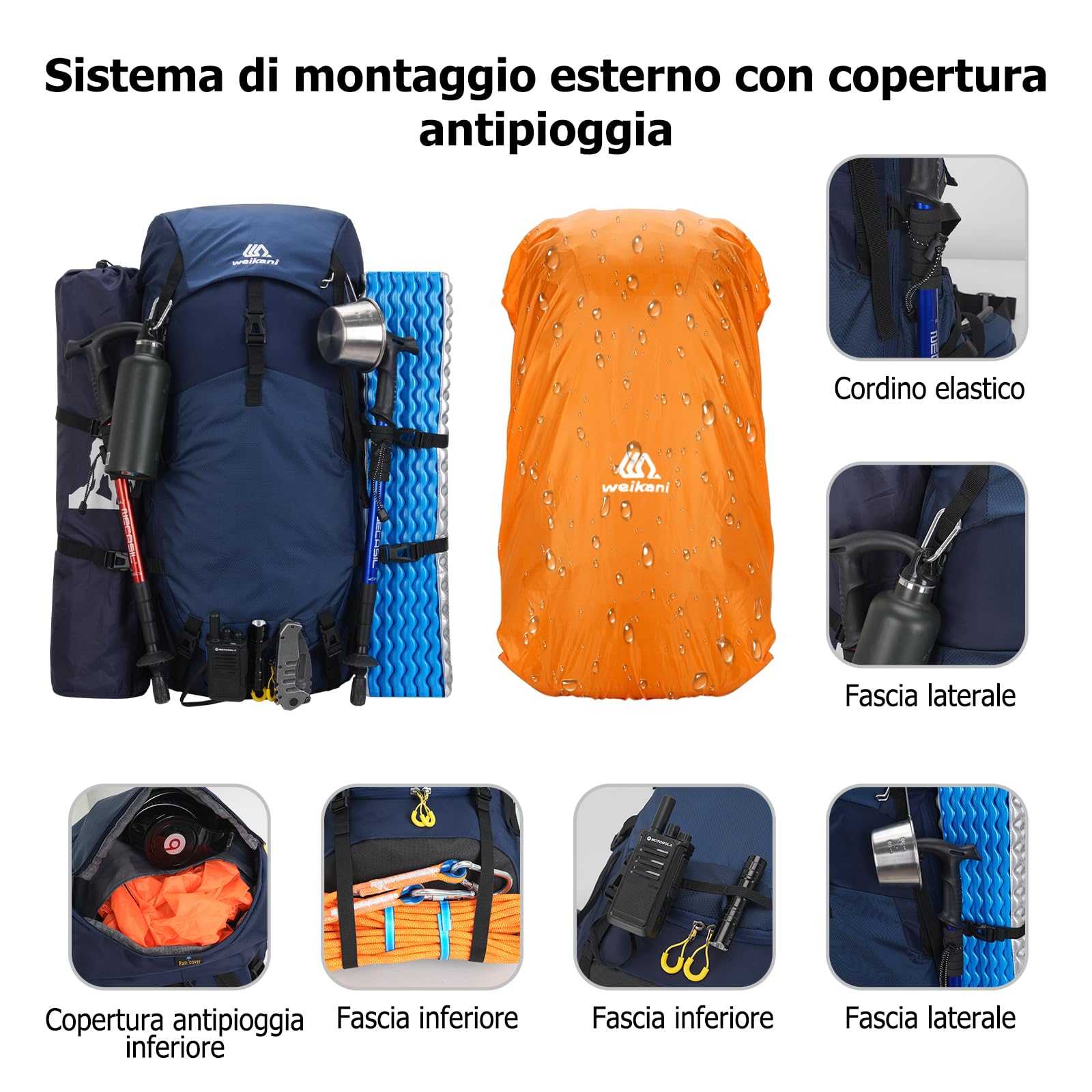 60L Zaino Trekking Zaino Idrorepellente in Nylon Zaini Esterno con Copertura Antipioggia Backpack Viaggio Grande Verde Militare