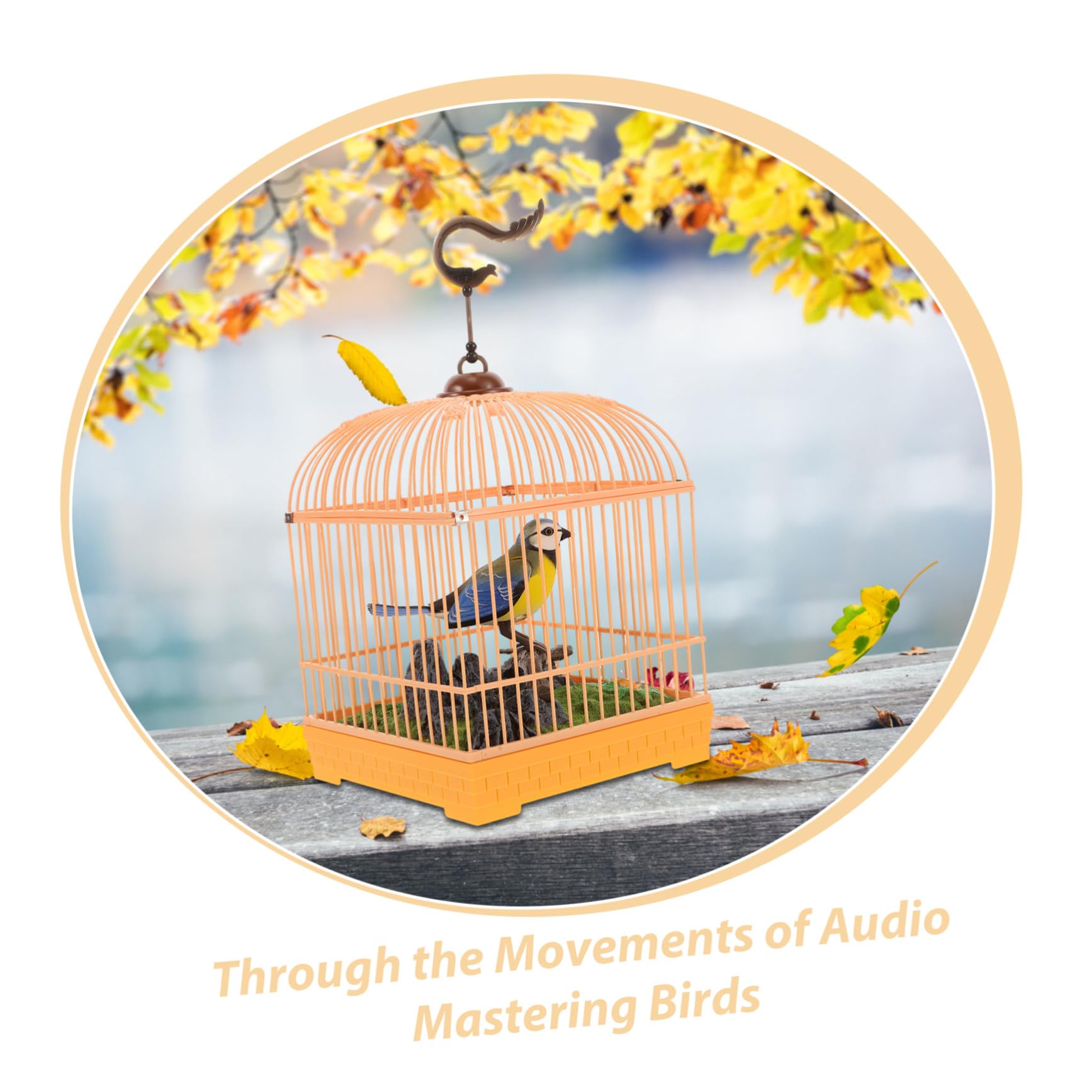 Juguete de Pájaro Activado por Audio con Efectos Realistas y Diseño de Jaula de Plástico Portátil para Entretenimiento y Ambientación en Habitaciones Infantiles