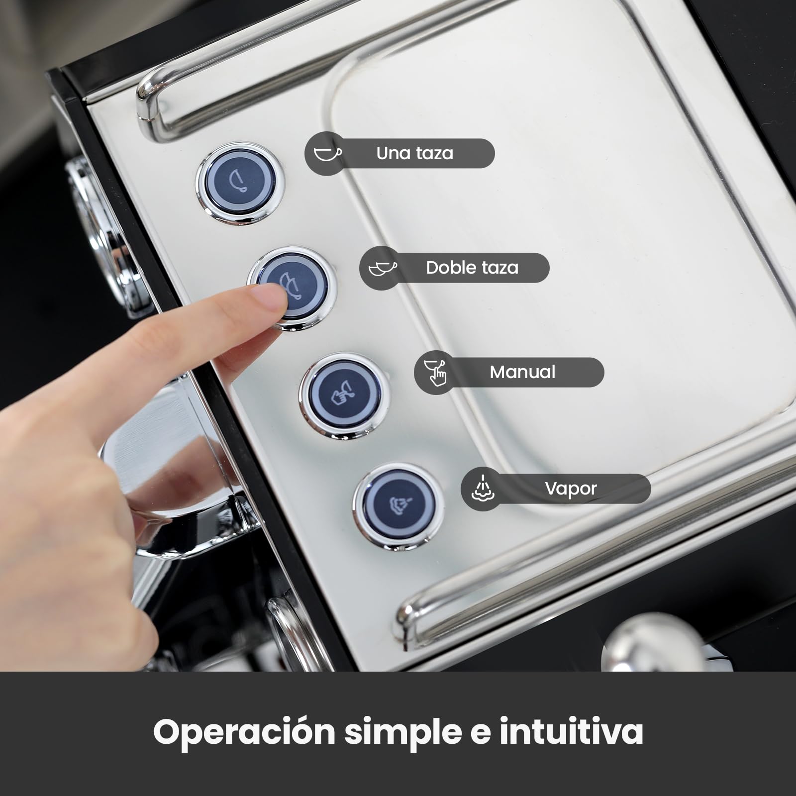 Gemillai Owl G3006, cafetera espresso doméstica, cabezal de grupo comercial de 58 mm y control de temperatura PID, cafetera de acero inoxidable para latte art de calidad barista, expositor, negro