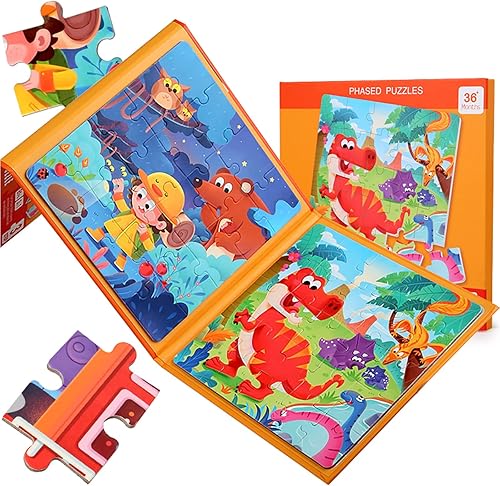 Miniatura 1 de ZRCCOX Rompecabezas magnéticos para niños de 6 7 8 9 10 11 años, tres rompecabezas de madera de 155 piezas, libro de rompecabezas de historia para