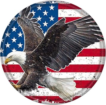 WZVZGZ Vintage Style Round Tin Sign,Bald Eagle American Flag,American Flag Eagle,Retro Metal Round Tin Signs Decor Wall Art Posters Gifts for Door Plaque Home Bars Clubs Cafes, 12x12 Inch