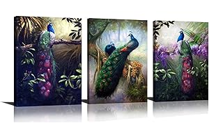 HLJ ART 3 Panels Peacock Canvas Wall Decor