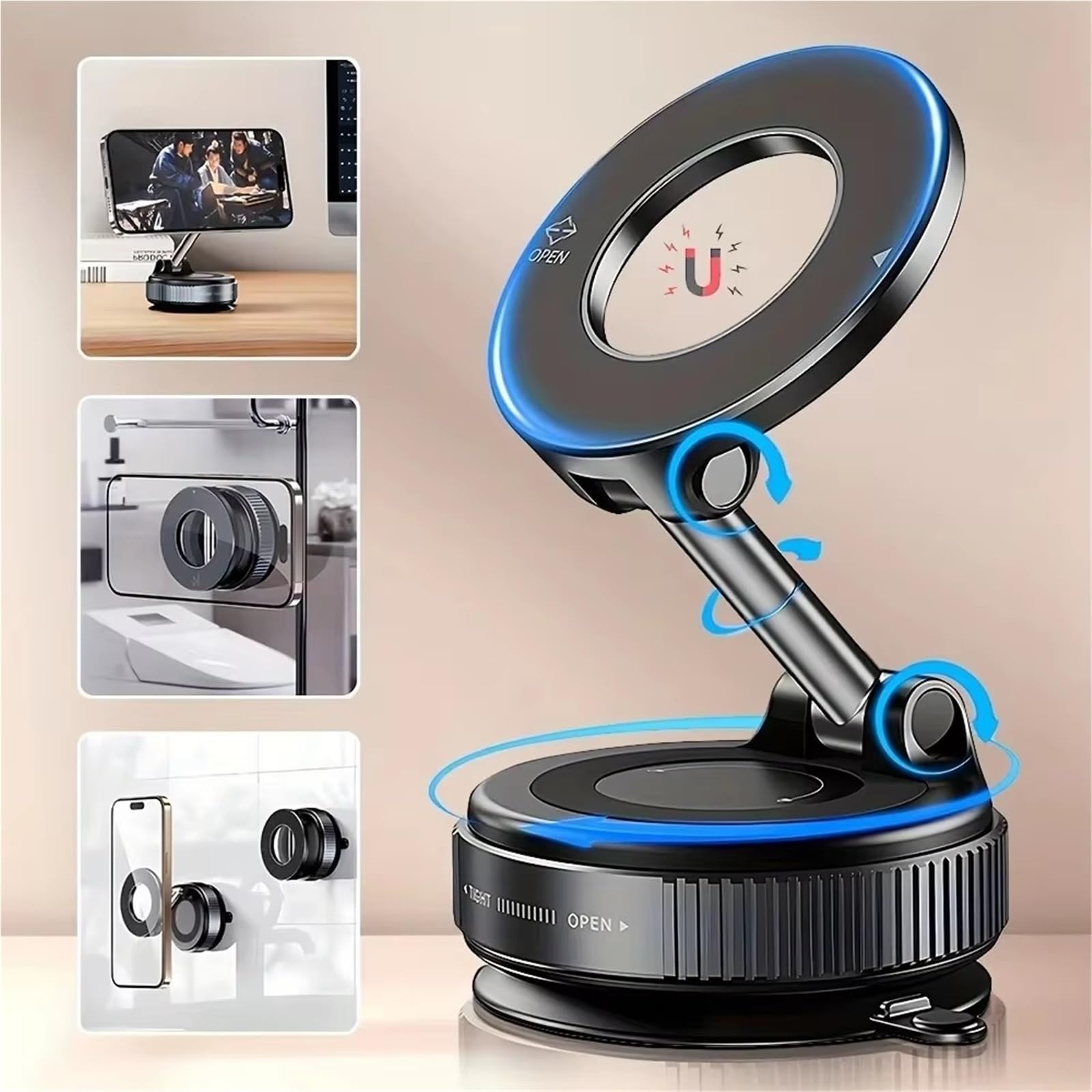 Soporte Magnético Universal Teléfono Rotación 360° Y Ventosa Parabrisas Delantero Compatible Ambos Lados Soporte Móvil Coche