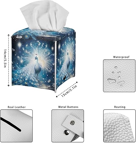 Miniatura 7 de AFPANQZ Funda de piel sintética para caja de pañuelos con estampado de pavo real, dispensador de papel facial, funda cuadrada de piel sintética para