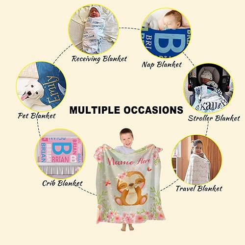 Miniatura 409 de Manta personalizada con diseño de jirafa y elefante, manta de franela suave, acogedora y ligera con nombre para sofá, cama, sofá, regalo, unisex