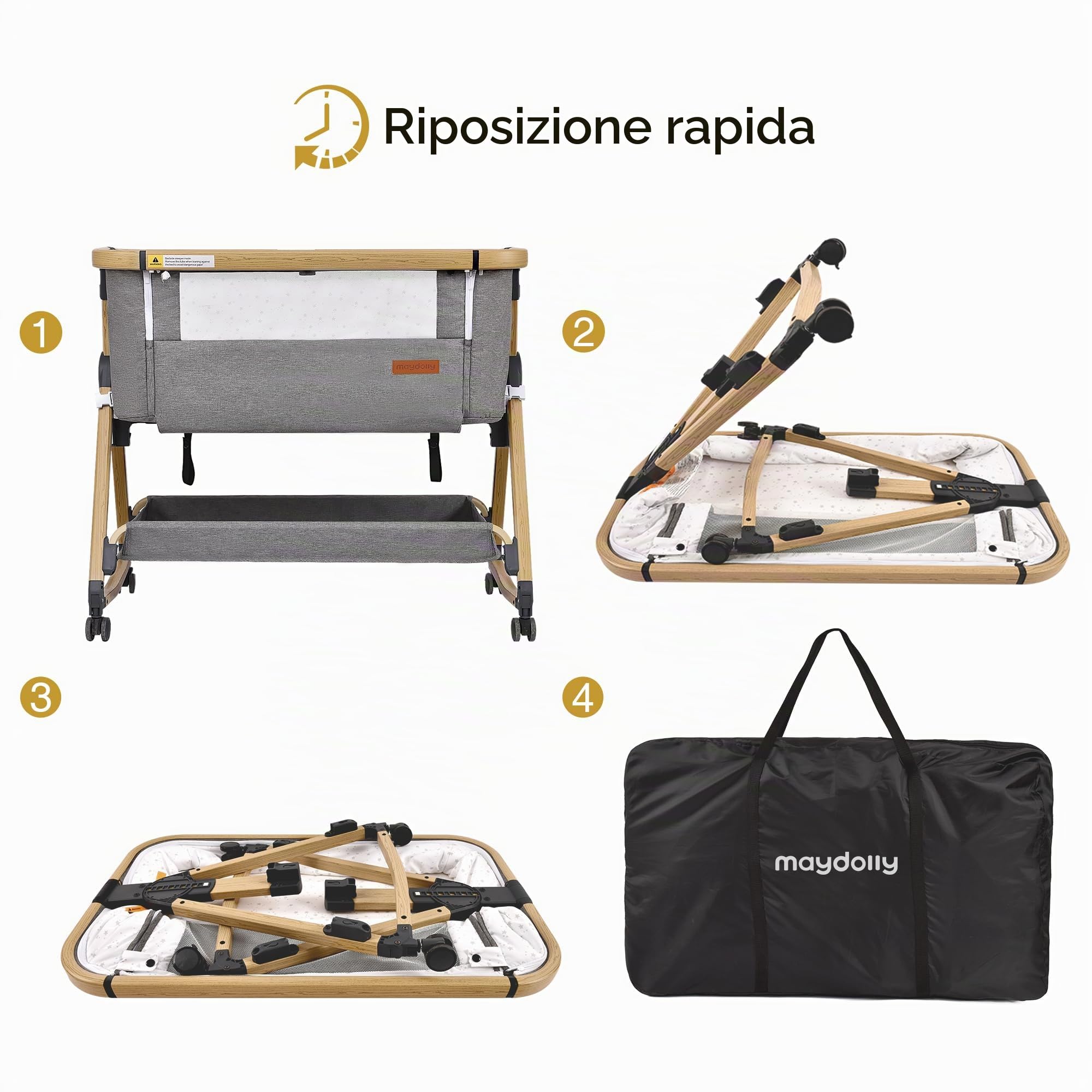 Maydolly Beistellbett 3 in 1 Lettino Portatile per Bambini con Rete Traspirante e Lenzuolo, Carrozzina Regolabile Lettino. (grigio)