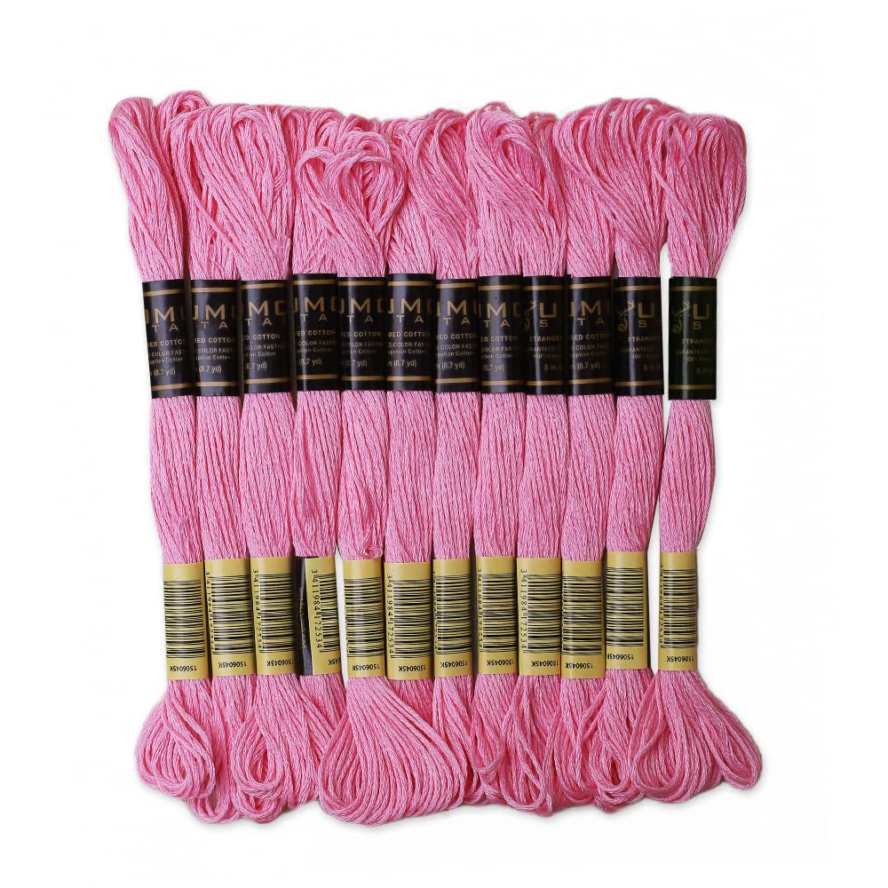 Pack of 12 Premium Embroidery Thread | 100% Egyptian Cotton Premium Skeins | Cross Stitch Embroidery Floss | Oeko TEX Certified Stranded Cotton | Ideal for Arts &amp; Crafts (Pink Geranium 50)