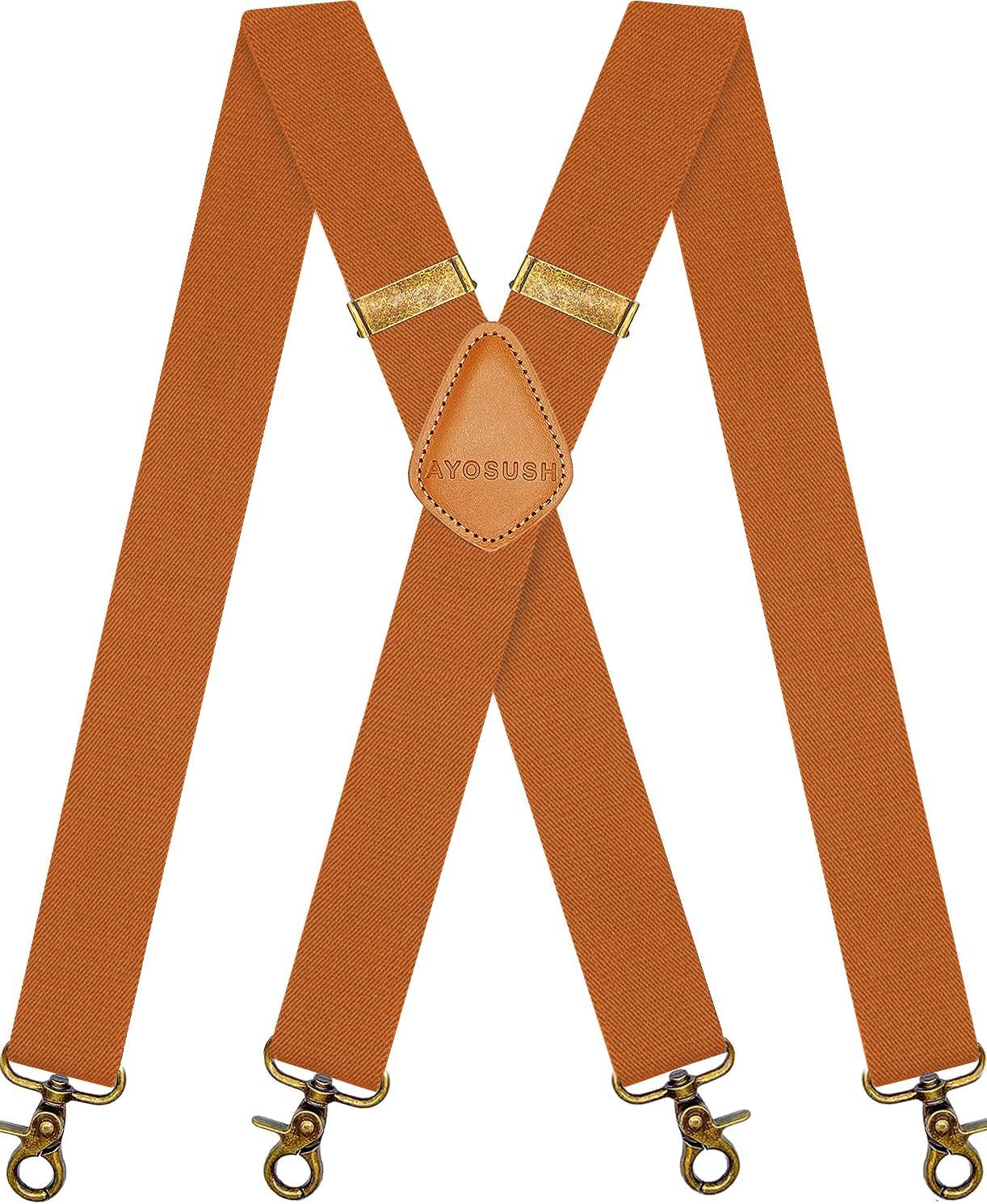Vintage Suspenders for Men Heavy Duty 4 Snap Hooks for Belt Loops Adjustable X Back