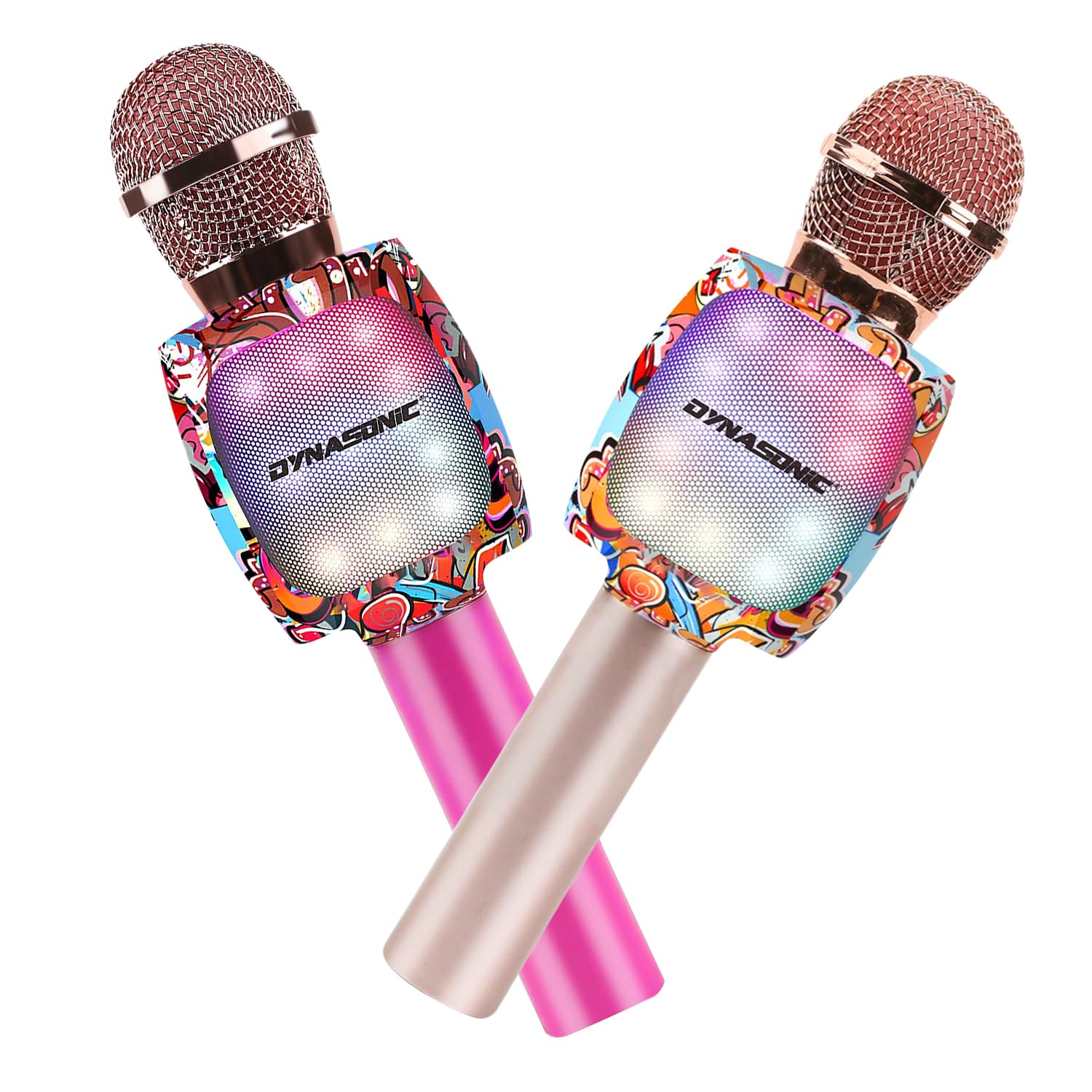 DYNASONICBluetooth Karaoke Microphone, toys for boys and girls Portable Karaoke Wireless Microphone with LED Lights for Children, original gifts children (Pack 2 Microphones)