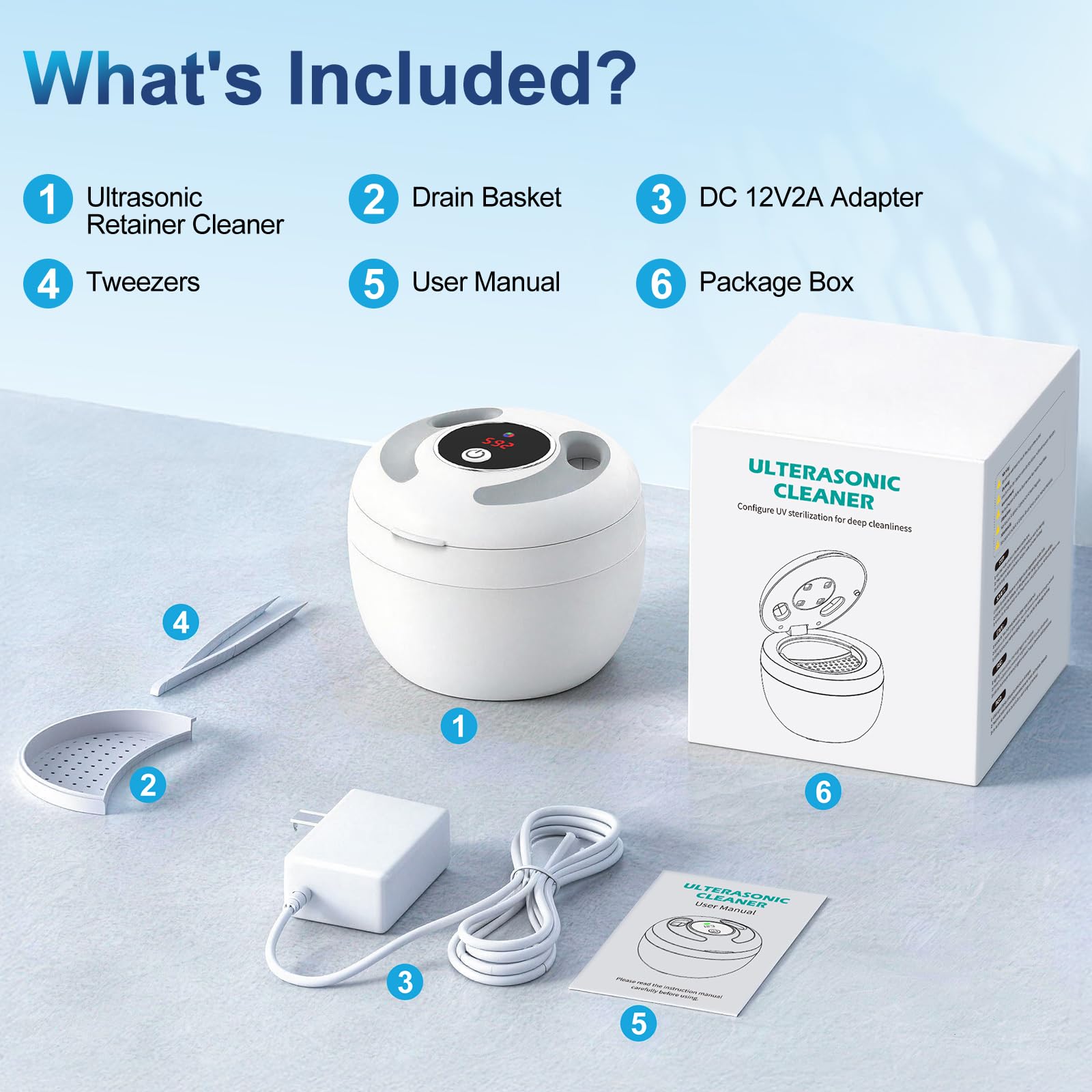 SHINER 45000Hz Pulitore dentale a ultrasuoni Dotato di lampada UV e 4 modalità, pulitore dentale a ultrasuoni da 200 ml, adatto per protesi dentarie, apparecchi di contenzione e gioielli