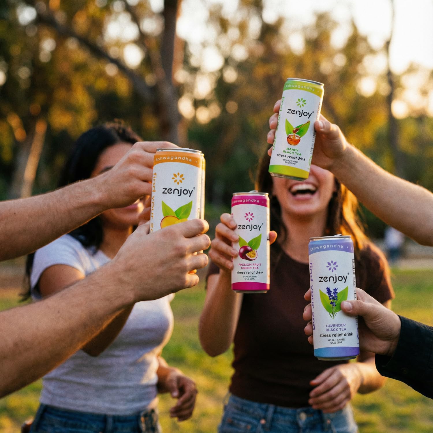 Zenjoy Stress Relief Drink, Calming Green Tea & Black Tea, Non Alcoholic, Ashwagandha & Lemon Balm for Stress Relief, L - Theanine (Variety) (12 Pack)