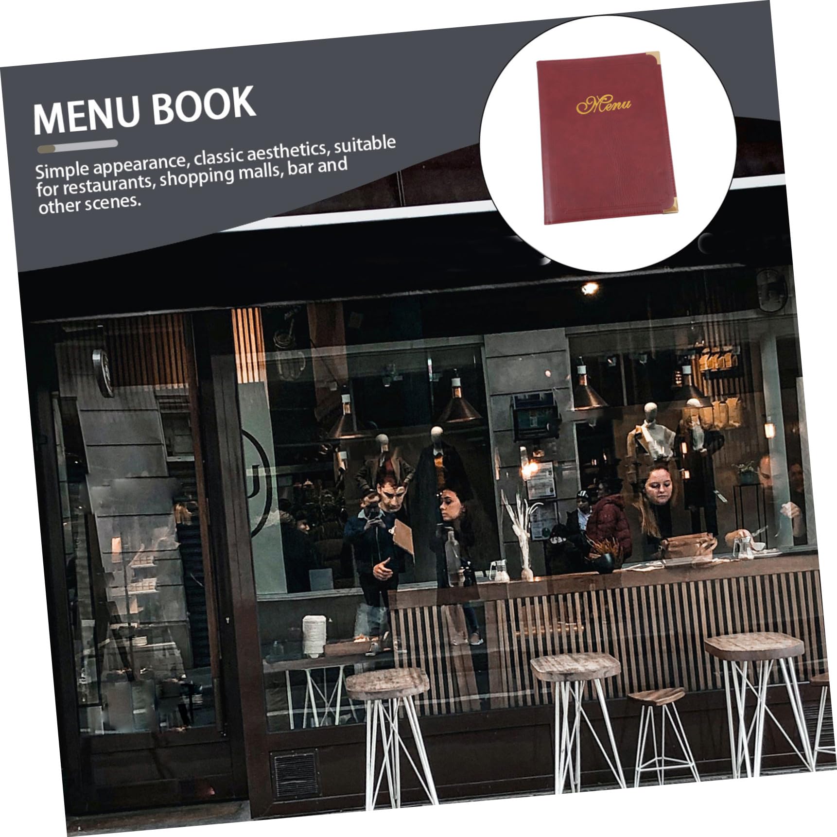 Carpeta de Visualización del Menú y Documento de Menú para Restaurante Cubierta de Cuero PU, Esquina Redondeada, Diseño Clásico y Uso en Recepción de Comercios