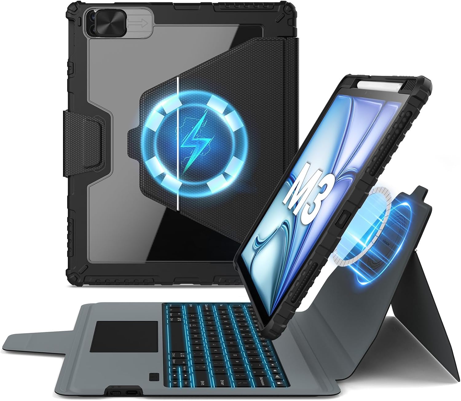 Nillkin for iPad 11th (A16, 2025) & 10th Gen 10.9 inch (2022) Magnetic Magic Case, Detachable Keyboard, Large Precision Trackpad, Backlit Keyboard, Smart Connector - Classic Black