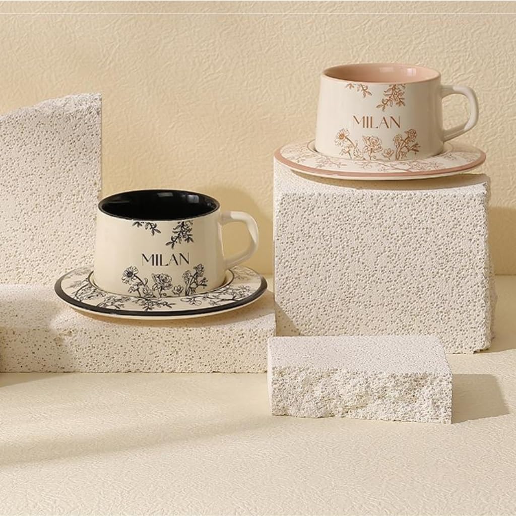 filiżanka do kawy, Design Niszowy kubek dla par Ceramiczny podwieczorek Zestaw czarnej filiżanki i spodka Kubek do kawy