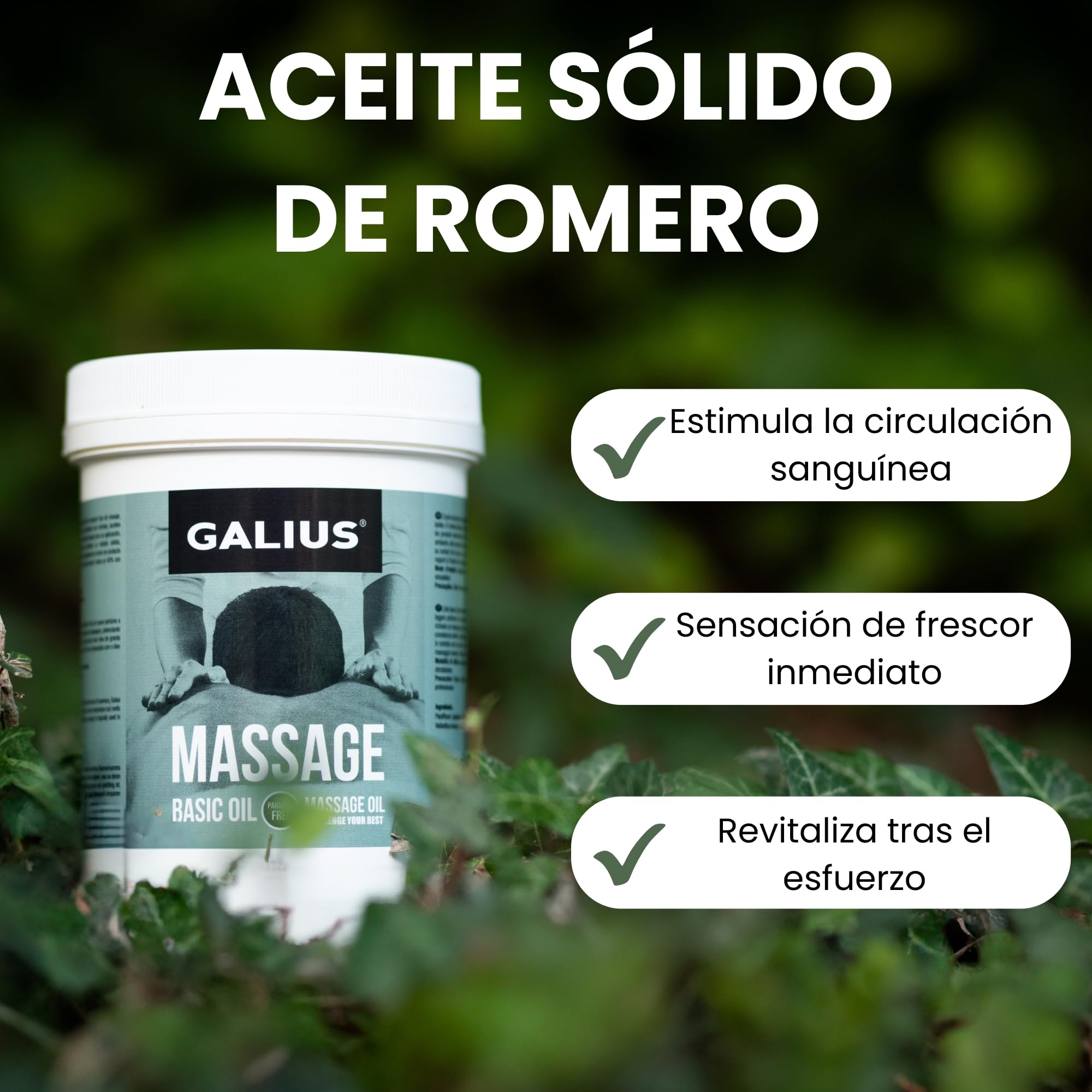 Galius - Aceite Sólido de Romero para Masajes - Aceites Esenciales para Profesionales y Deportistas - Aceite de Romero - Combate la Inflamación Alivia el Dolor Muscular Estimula la Circulación 1000ml
