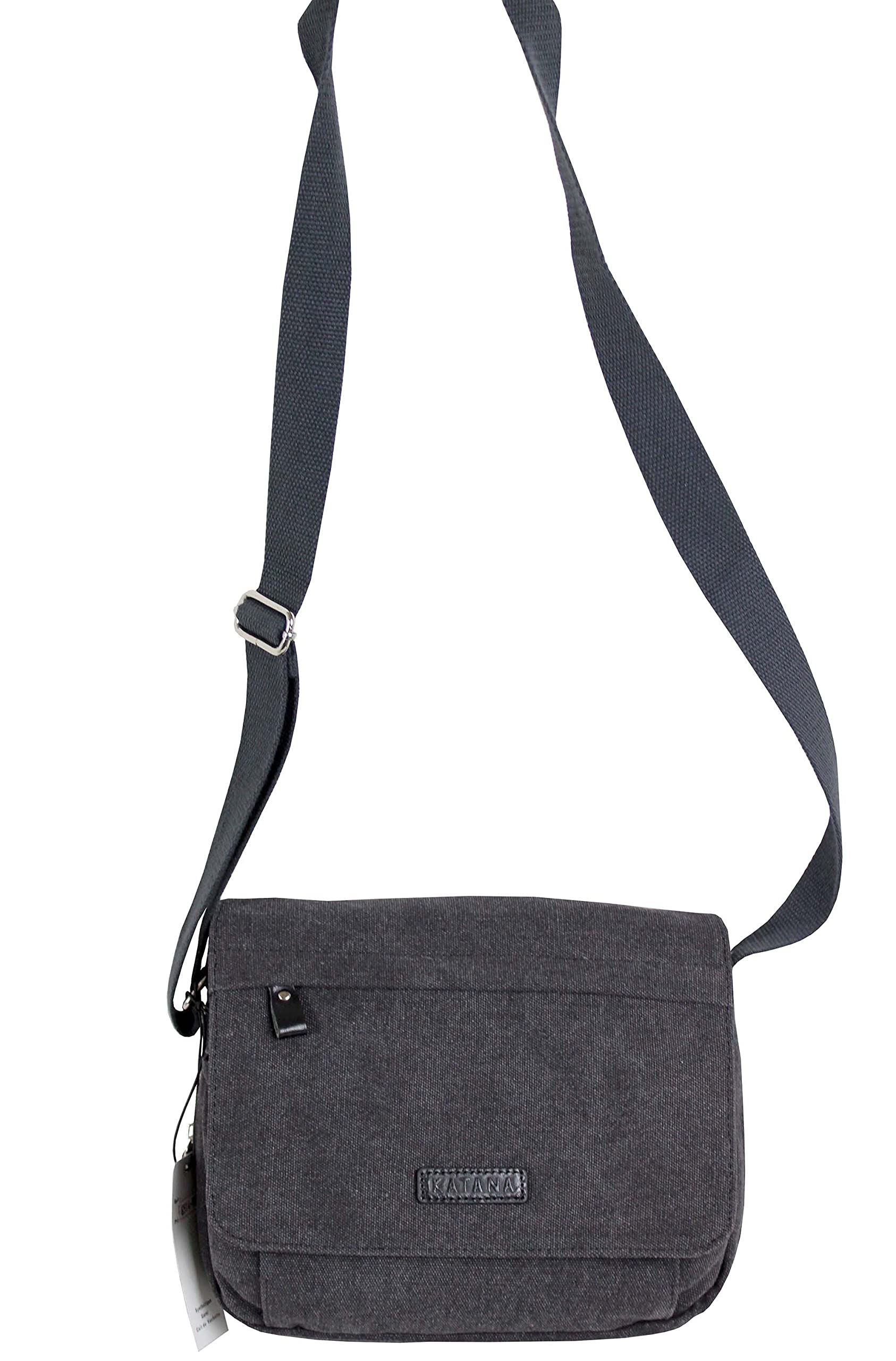 KTANA Petit sac besace sac bandoulière unisexe toile garni cuir réf 6514 (6 couleurs disponible) (gris)