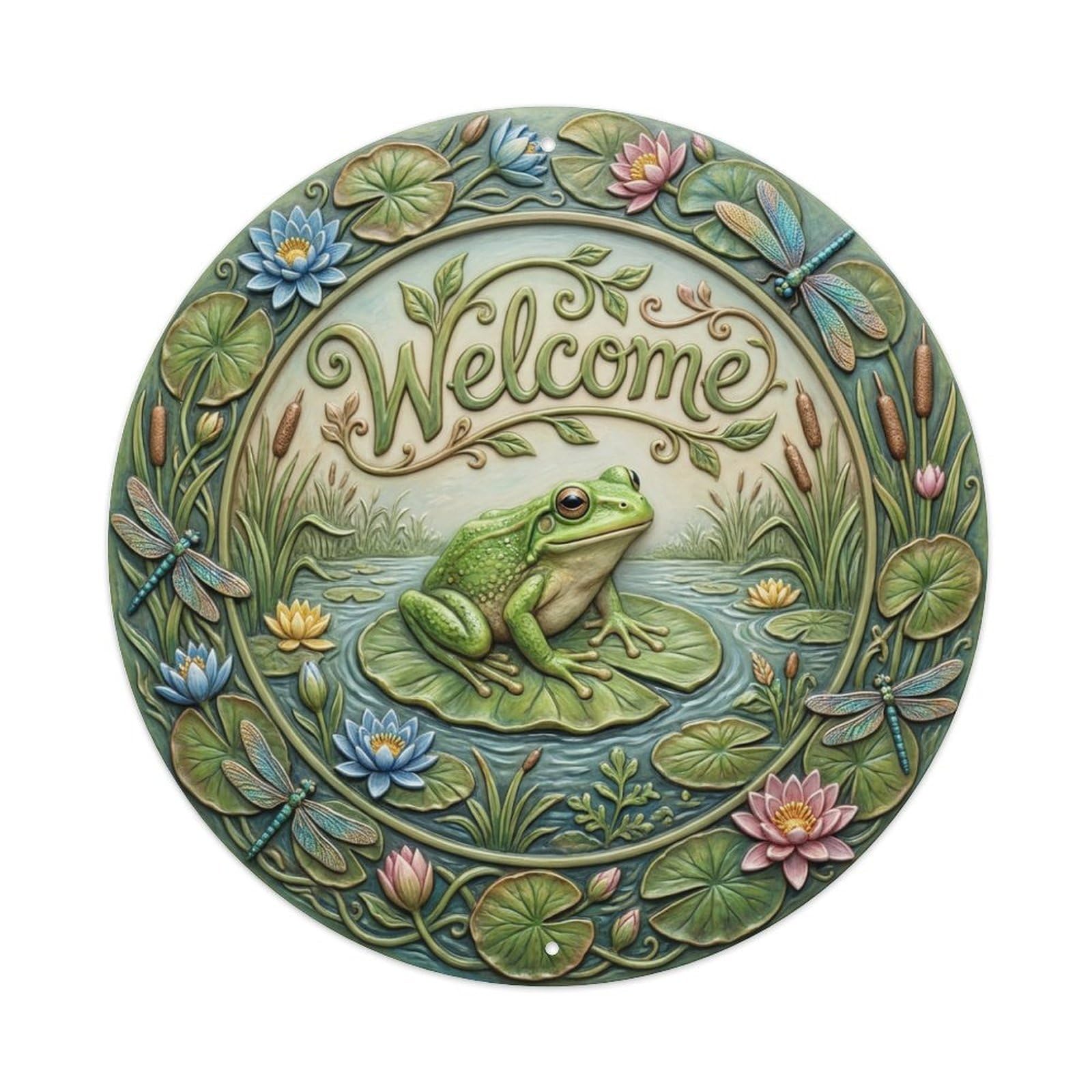 Tgrcjimh Style Metal Tin Sign Frog Lily Welcome Wetland Peace