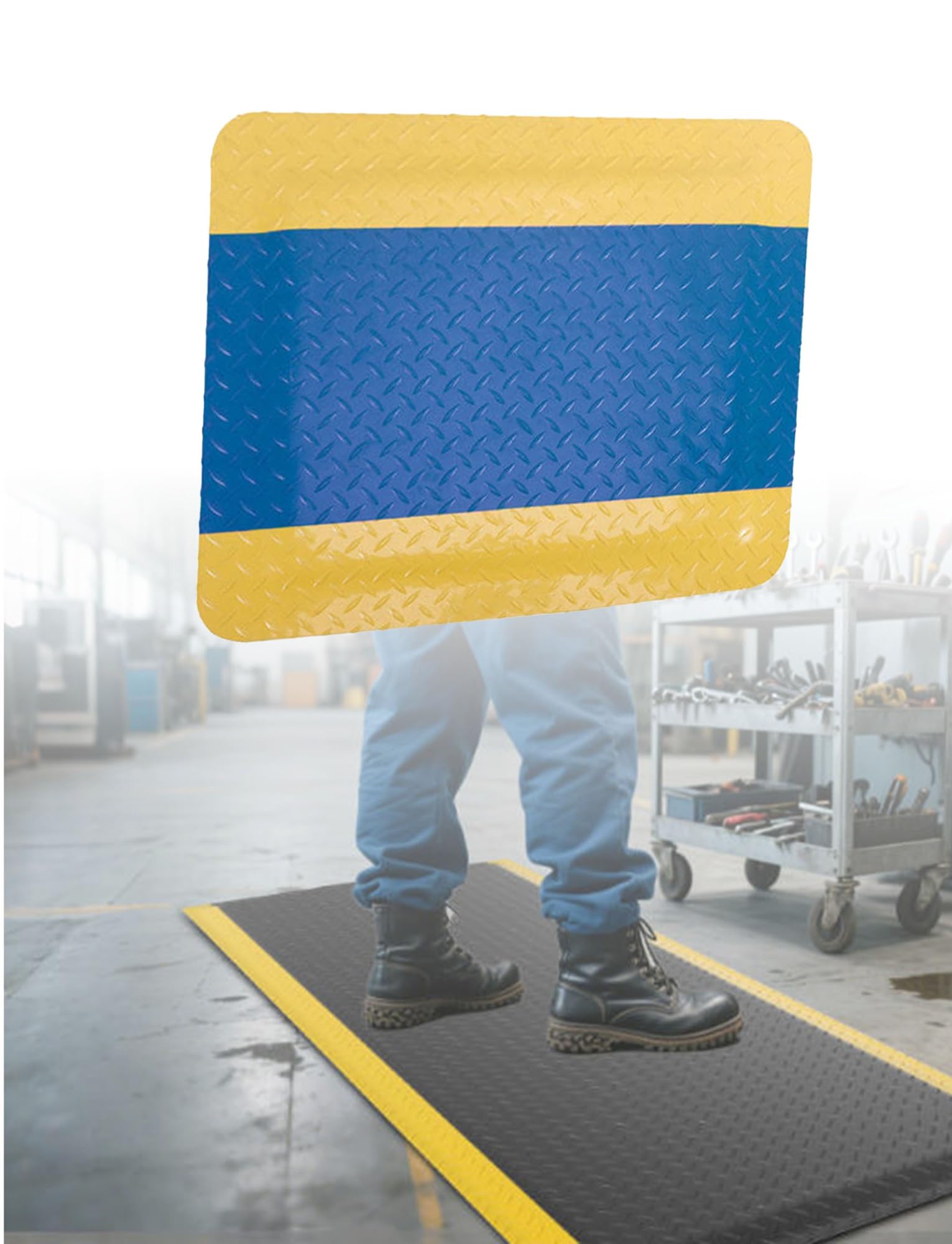 GTHTUHFD Ergonomic Anti-Fatigue Floor Mat With Safety Yellow Border - High-Density Memory Foam For Comfort & Support, Ideal For Standing Workstations,Blue-60X130CM