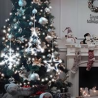 Vista 3 de Paquete de 3 luces de Navidad para ventana con temporizador, funciona con pilas, árbol de copo de nieve iluminado blanco con forma de estrella LED