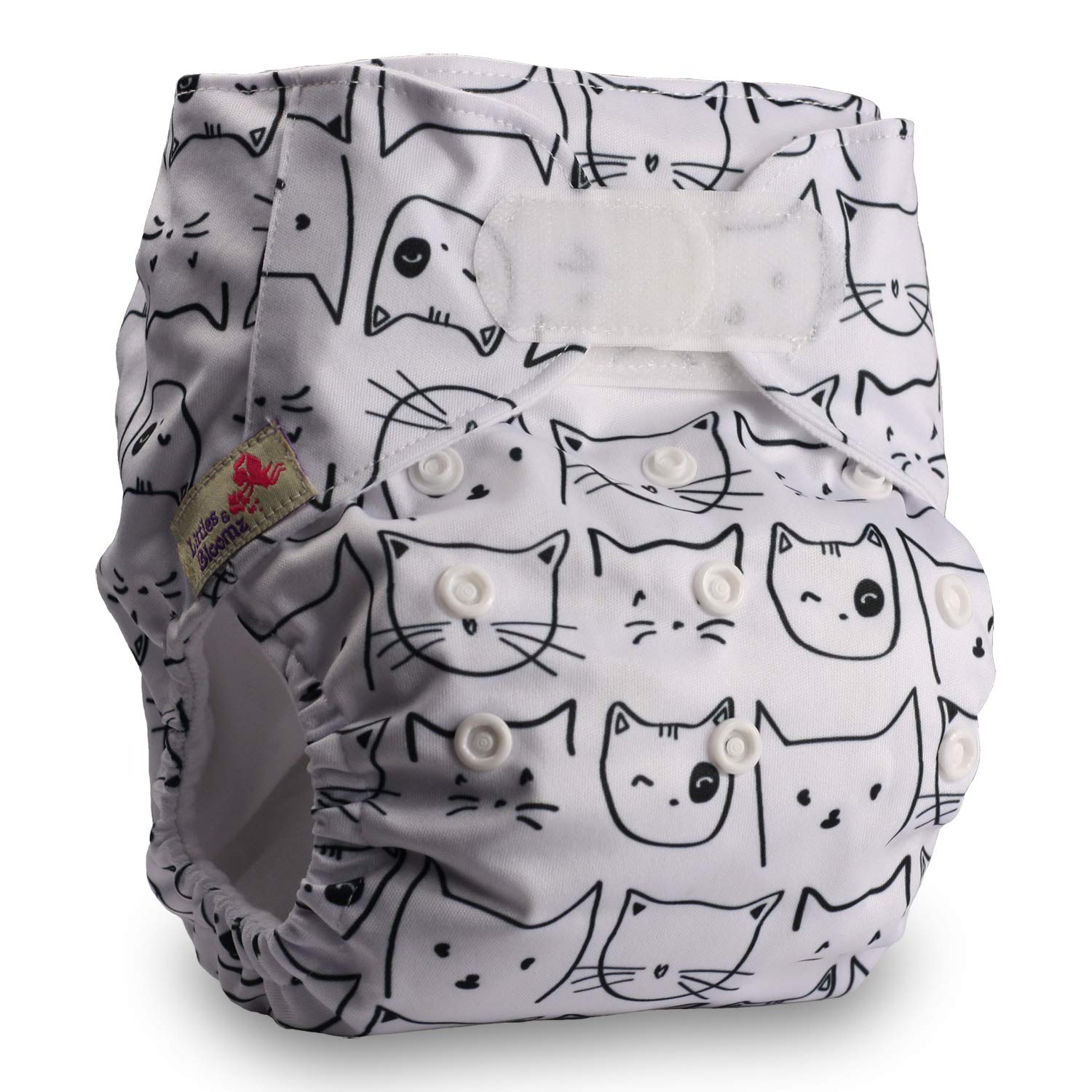 Littles & Bloomz, Reusable Pocket Cloth Nappy, Fastener: Hook-Loop, Set of 1, Pattern 61, with 1 Bamboo Insert