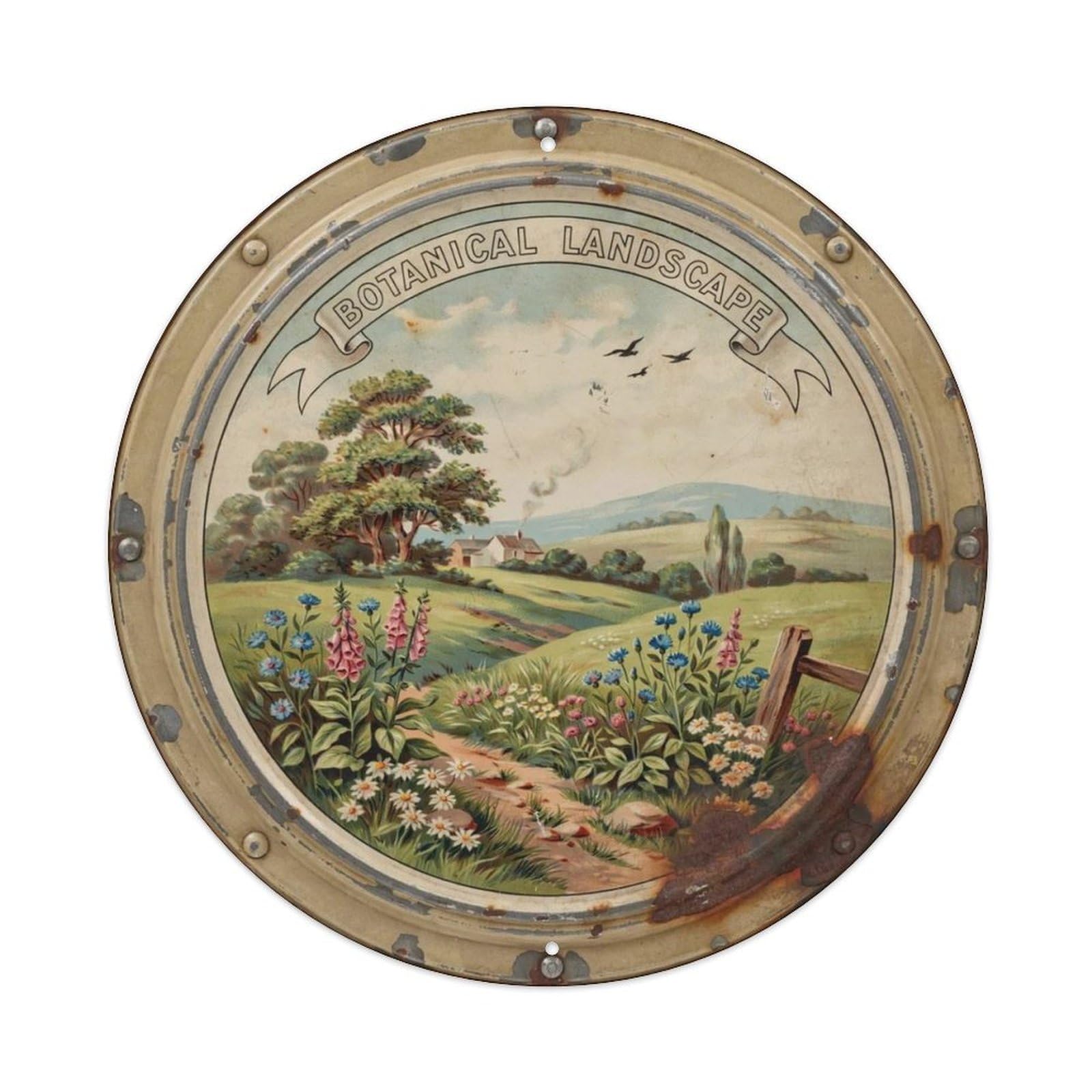 Botanical Landscape Style Metal Tin Sign Plaque