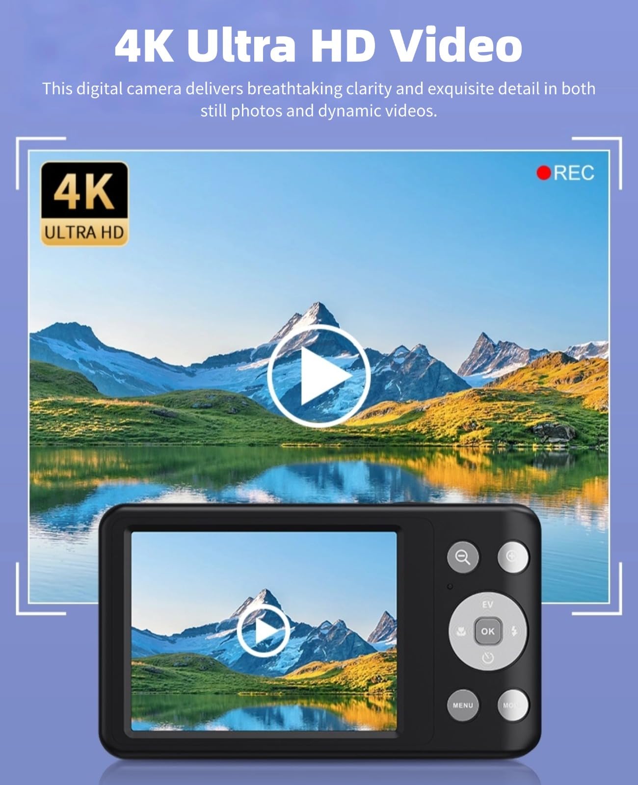 Aparat Cyfrowy 4K do Fotografii, Kamera Vlogging 64MP dla YouTube, 3 -calowy Ekran Kompaktowy Aparat Podróżny dla Nastolatków z 10x Optycznym Zoomem Cyfrowym, Autofokus,