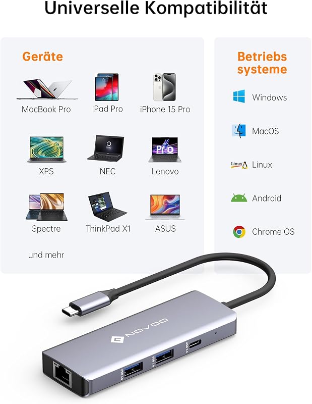NOVOO USB-C Hub 8 az 1-ben 4K HDMI 100W PD Ethernet Docking Station MacBook