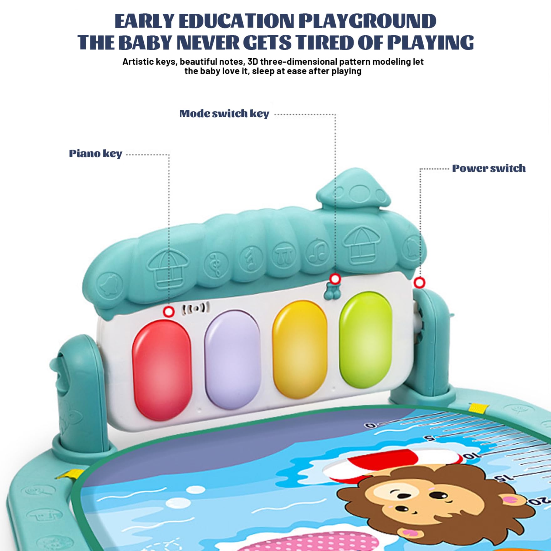 Centro attività per Bambini con Musica e Luce Tappetino da Gioco Divertente Sicuro e Rimovibile con Pendente a sonaglio tavola Regolabile per Neonati Bambini Piccoli, Senza Batteria, Blu