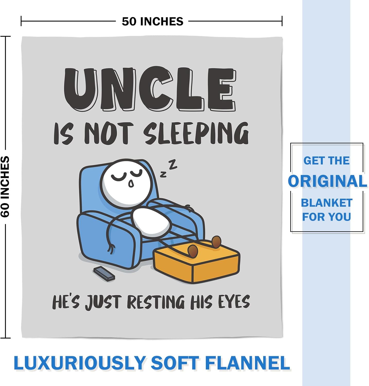 Funny Uncle Birthday Gifts from Niece Nephew, Uncle is not Sleeping Blanket, Gifts for Uncle Birthday, Fathers Day, Super Soft Flannel Throw Blanket for Napping and Couch, 60”×50” (Gray) - Image 7
